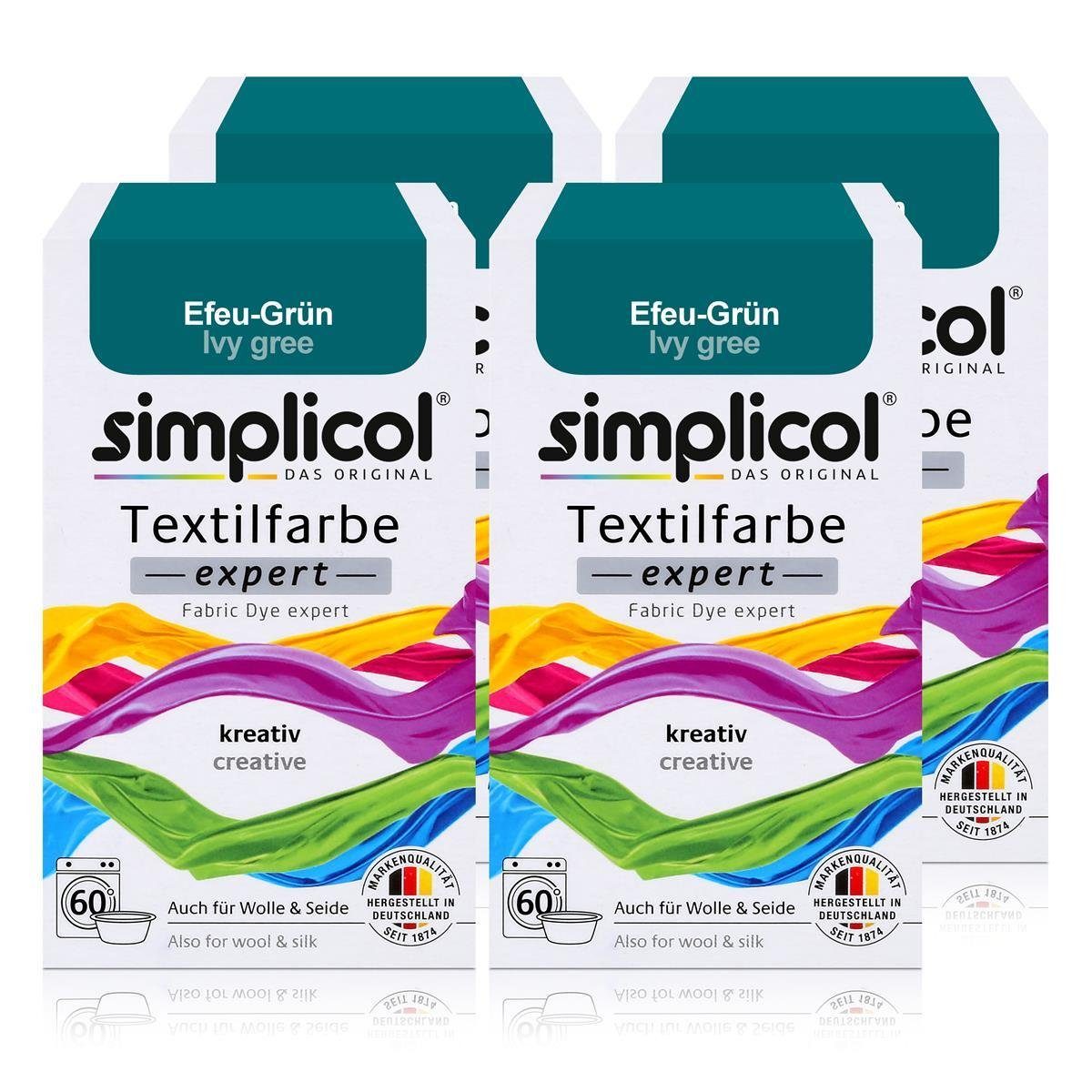 simplicol Textilfarbe Simplicol Textilfarbe expert Efeu-Grün 150g - Farbe zum Färben (4er Pa