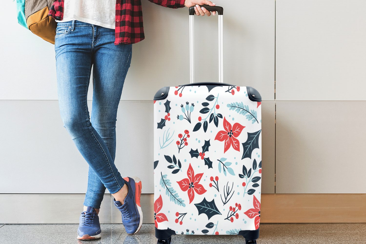 mit Weihnachten Winter Rollen, MuchoWow Trolley, rollen, für Handgepäckkoffer Reisekoffer Handgepäck - Reisetasche Ferien, - Muster, 4 - Blumen