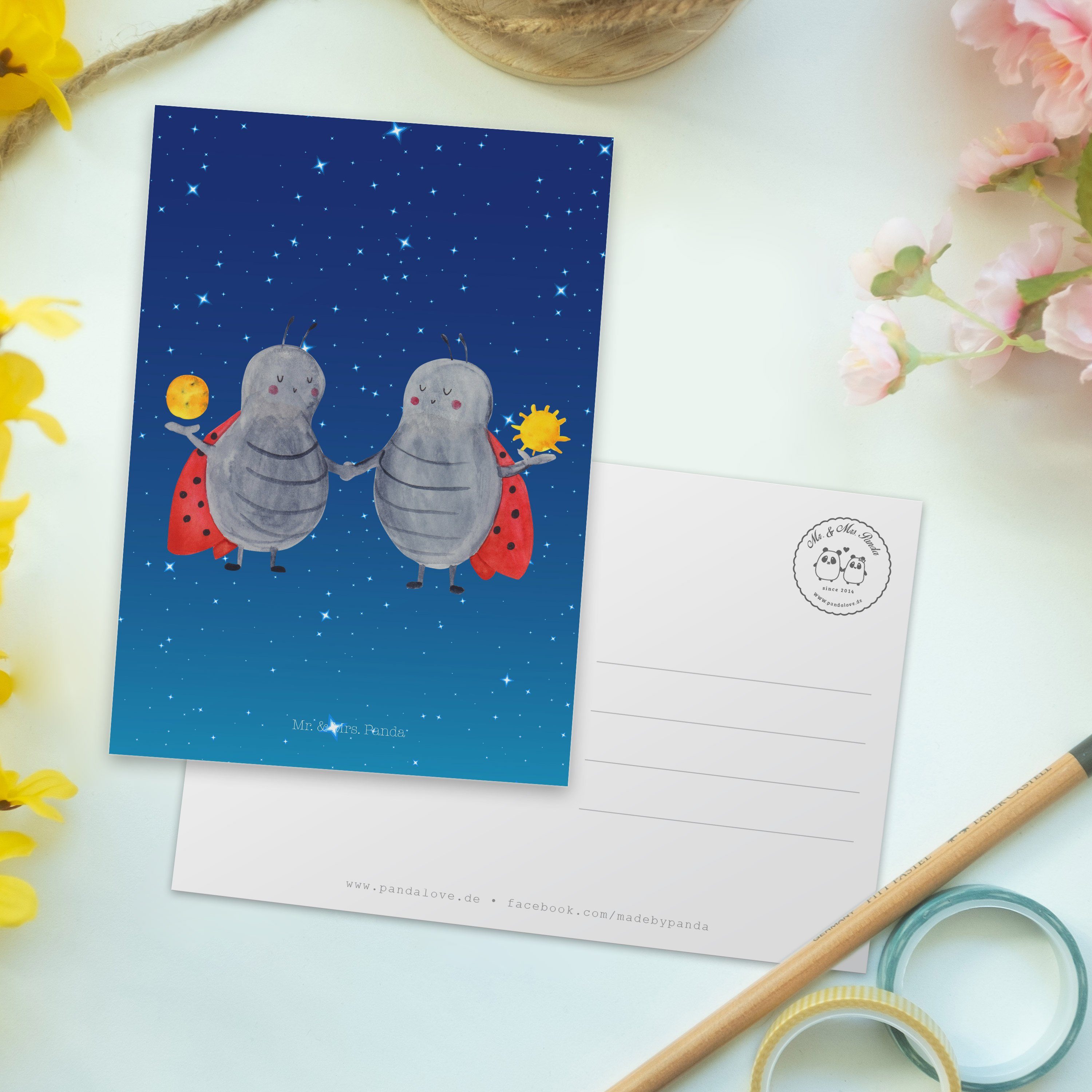 - Karte, Postkarte Blau Mr. & Sternzeichen Mrs. - Geschenk, Panda Zwilling Aszende Sternenhimmel