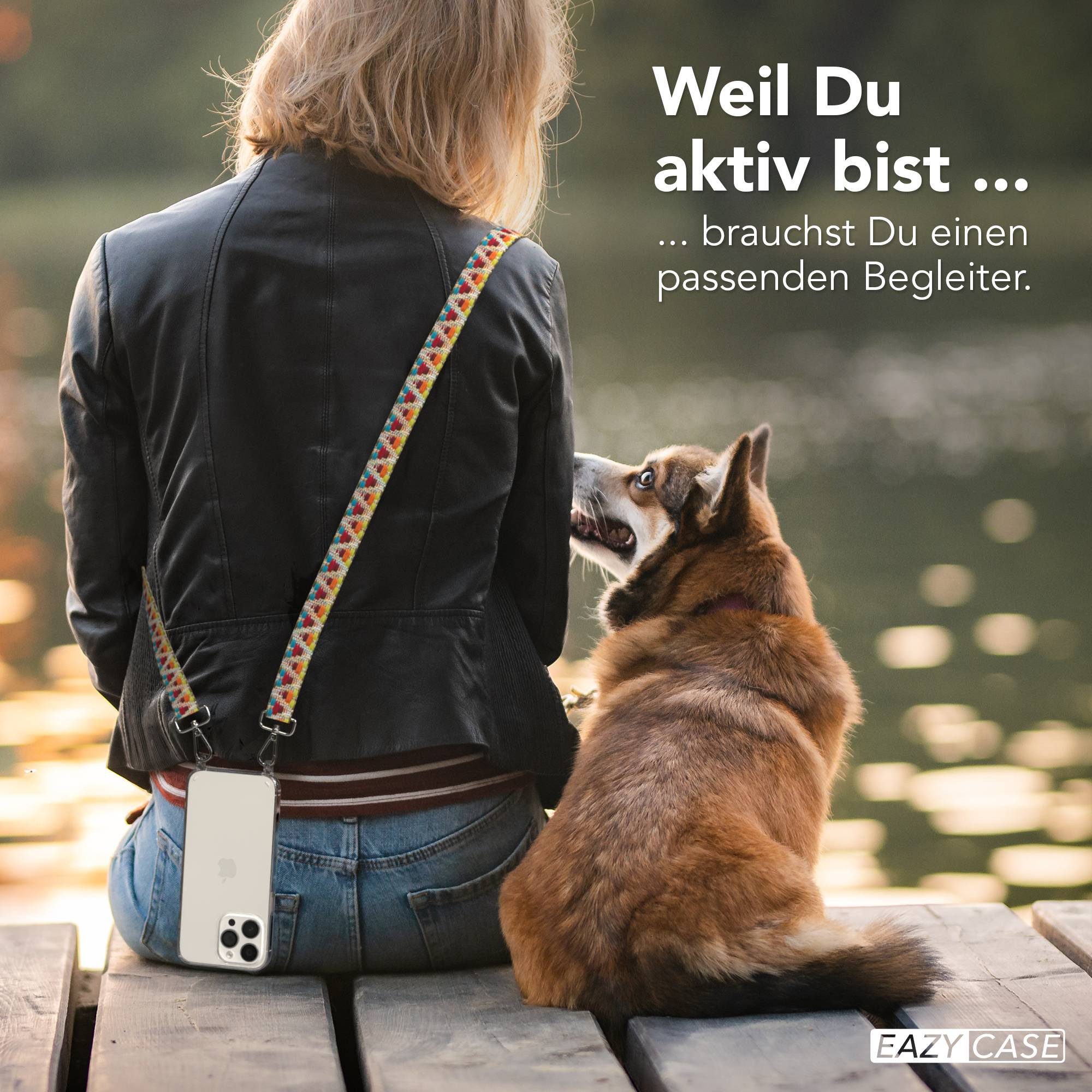 EAZY CASE Handykette Umhängeband für Apple iPhone 14 Pro Max 6,7 Zoll, Rope Handyhülle ZickZack Crossbody Band Case Bunt