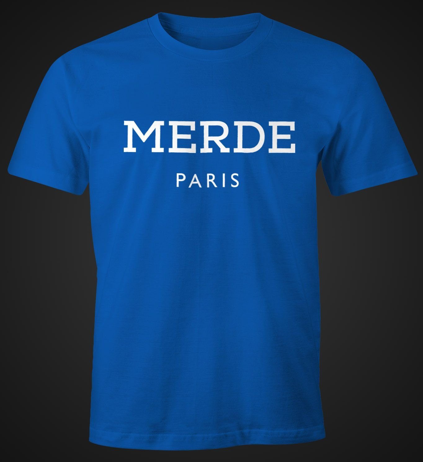 T-Shirt Merde Herren Moonworks® blau MoonWorks Print-Shirt Paris mit Print Fun-Shirt