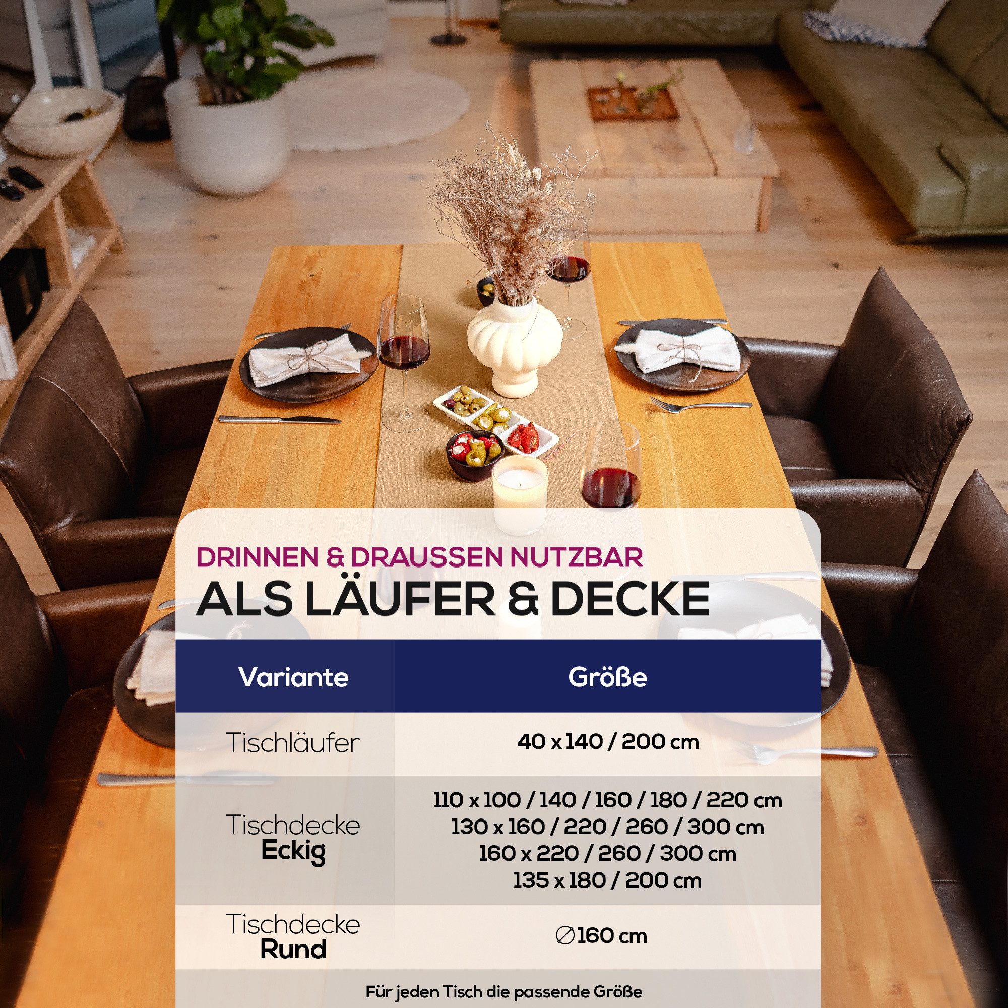 Beautex Tischdecke Lina elegante Leinenoptik, viele Größen und Farben (1-tlg), Schmutzabweisend, knitterarm, sauber umnähmter Saum – Bild 5 von 5