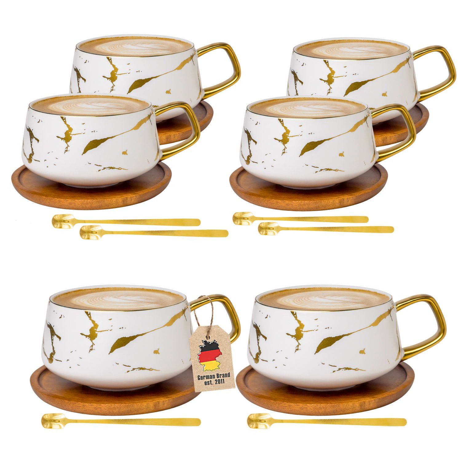 Intirilife Tasse, 6-tlg., Keramik, 6x Kaffeetasse Teetasse Keramik 200ml Tassen Set Untersetzer Becher