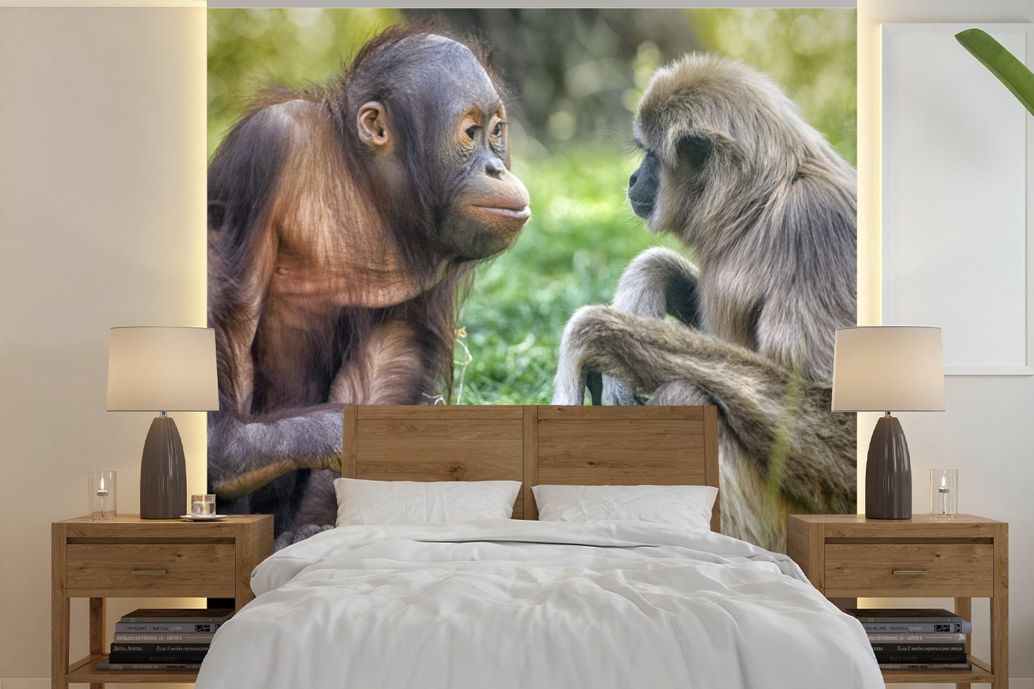 MuchoWow Fototapete Affen - Tiere - Familie, Matt, bedruckt, (5 St), Vinyl Tapete für Wohnzimmer oder Schlafzimmer, Wandtapete