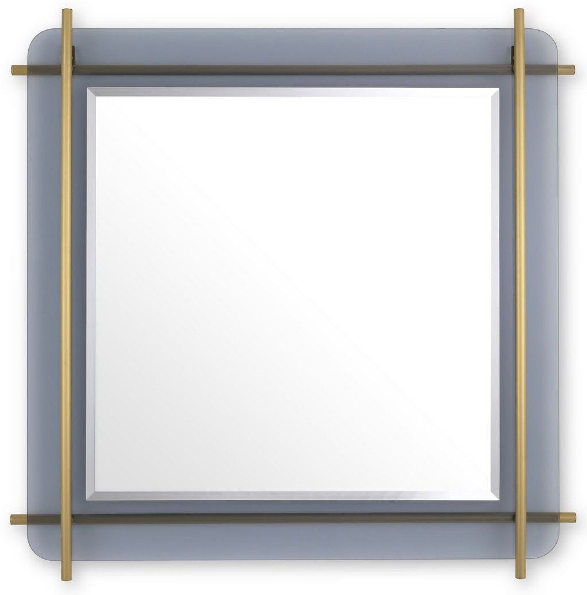 Casa Padrino Spiegel Luxus Spiegel Messingfarben / Grau 85,5 x 5 x H. 85,5 cm - Quadratischer Wandspiegel mit grau getöntem Glasrand und Edelstahl Stangen - Luxus Kollektion