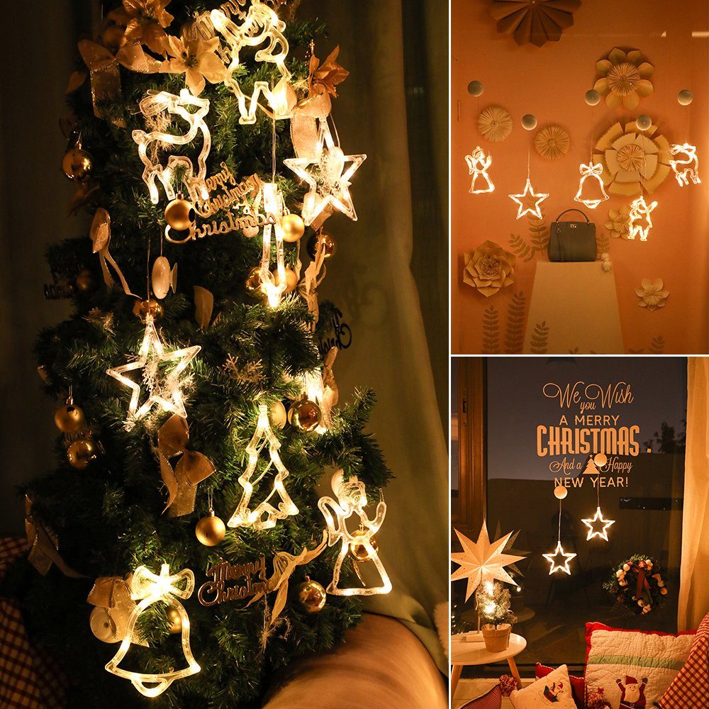 Sunicol LED-Lichterkette Weihnachten Warmweiß,Batteriebetriebene, Hochzeit Weihnachtsmann LED Saugnapf, Balkon, mit Lichter, Hängendes Lichtervorhang Decor, für Party Fensterdeko