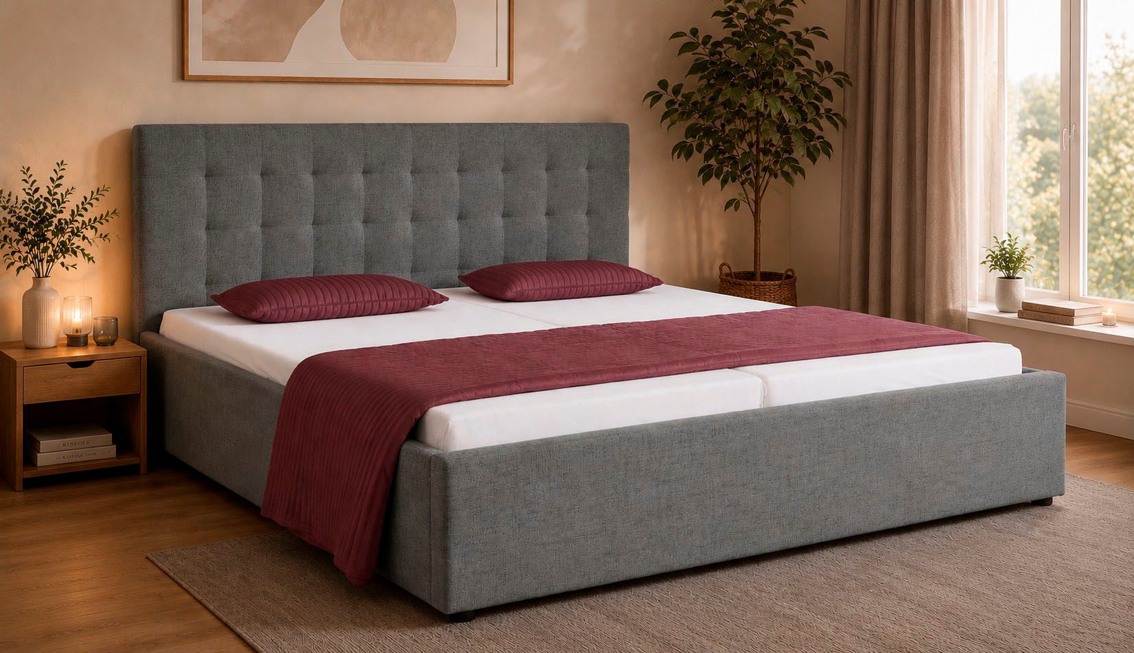 OTTO home Polsterbett Hamar, Knopfsteppung im Kopfteil, bis 250 KG belastbar (3 Breiten: 100cm/ 140cm/ 180cm), in verschiedenen Größen und Stoffen und Farben