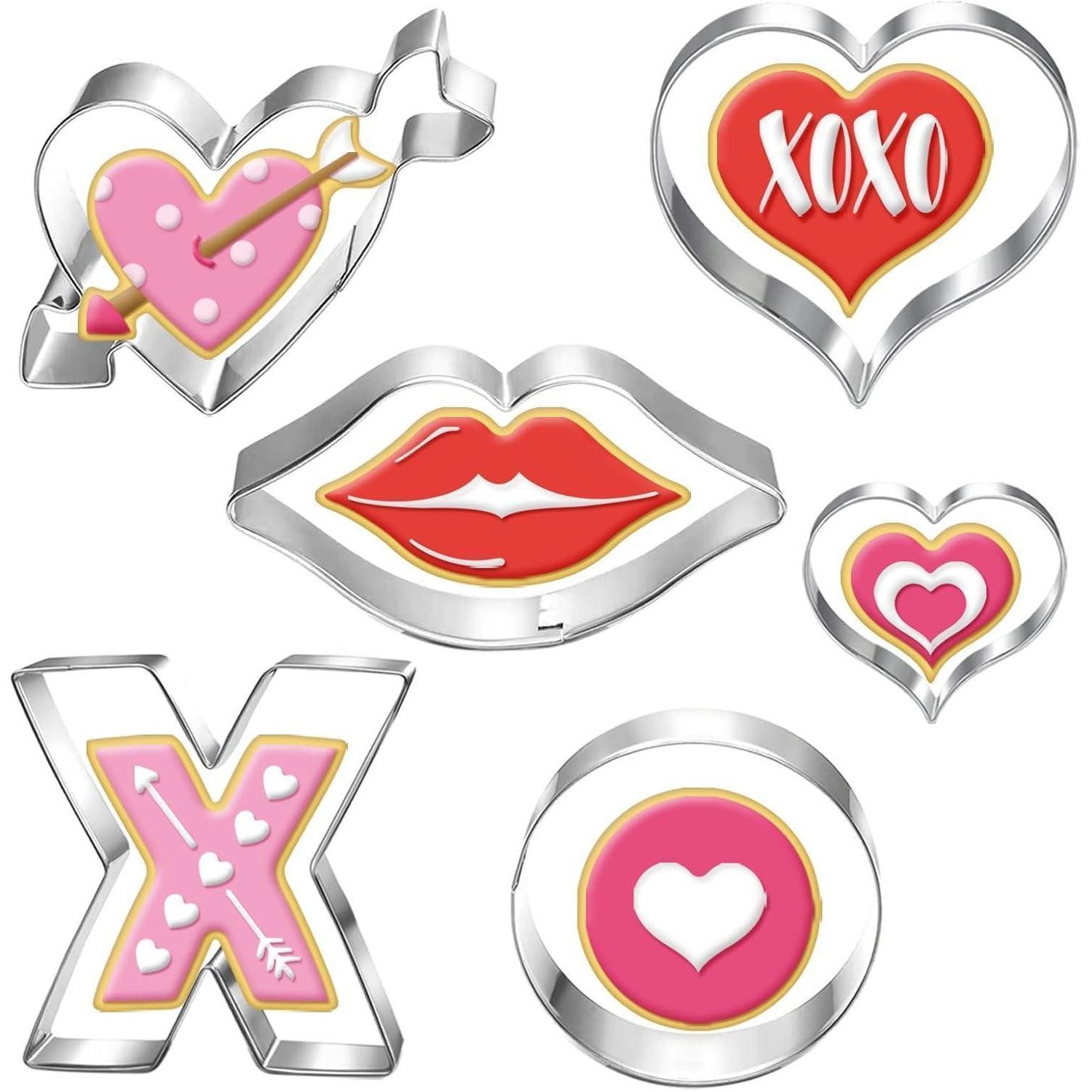 UKoosien Ausstechform Valentinstag Ausstechformen Set 6-teilig Herz Lippen X O Plätzchen