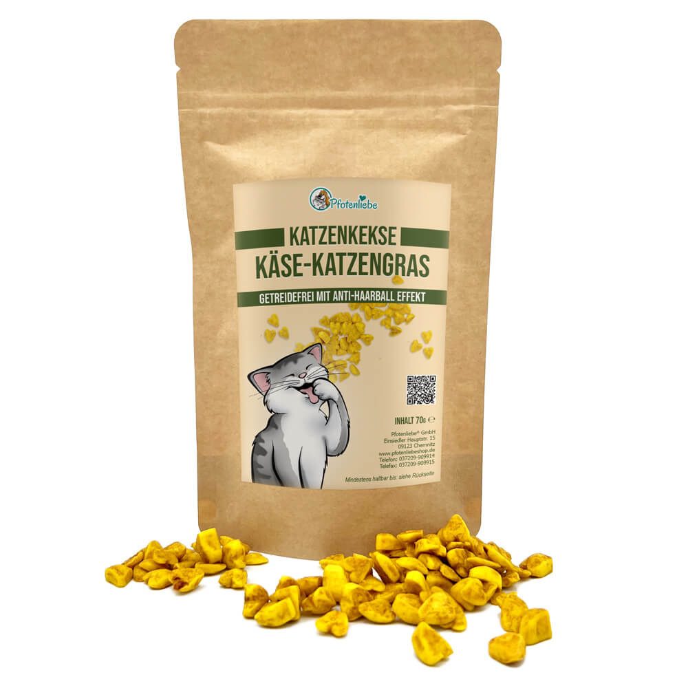 Pfotenliebe Katzenkekse Käse & Katzengras - getreidefrei, Snack für: Katzen, getreidefrei, Anti-Hairball-Effek