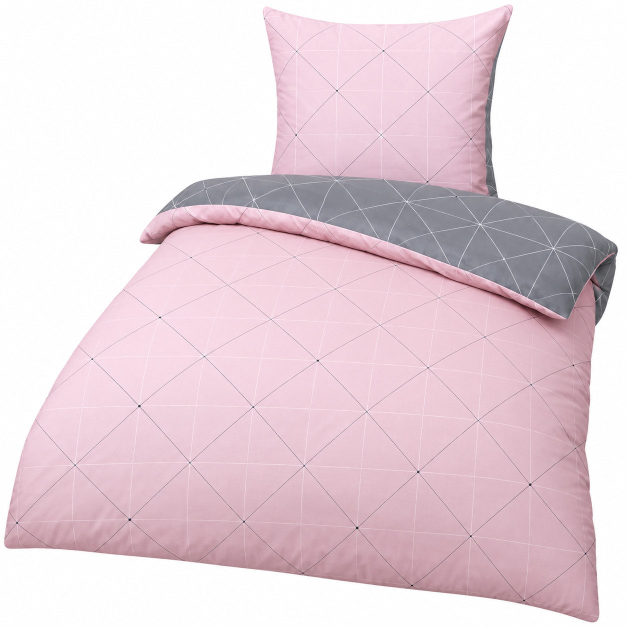 soma Bettwäsche Biber Bettwäsche 135x200 cm Rosa Grau 2-teilig 100% Baumwolle Wendbar, Biber, 2 teilig, Biber aus 100% Baumwolle, wendbar, warm, weich und mit Reißverschluss