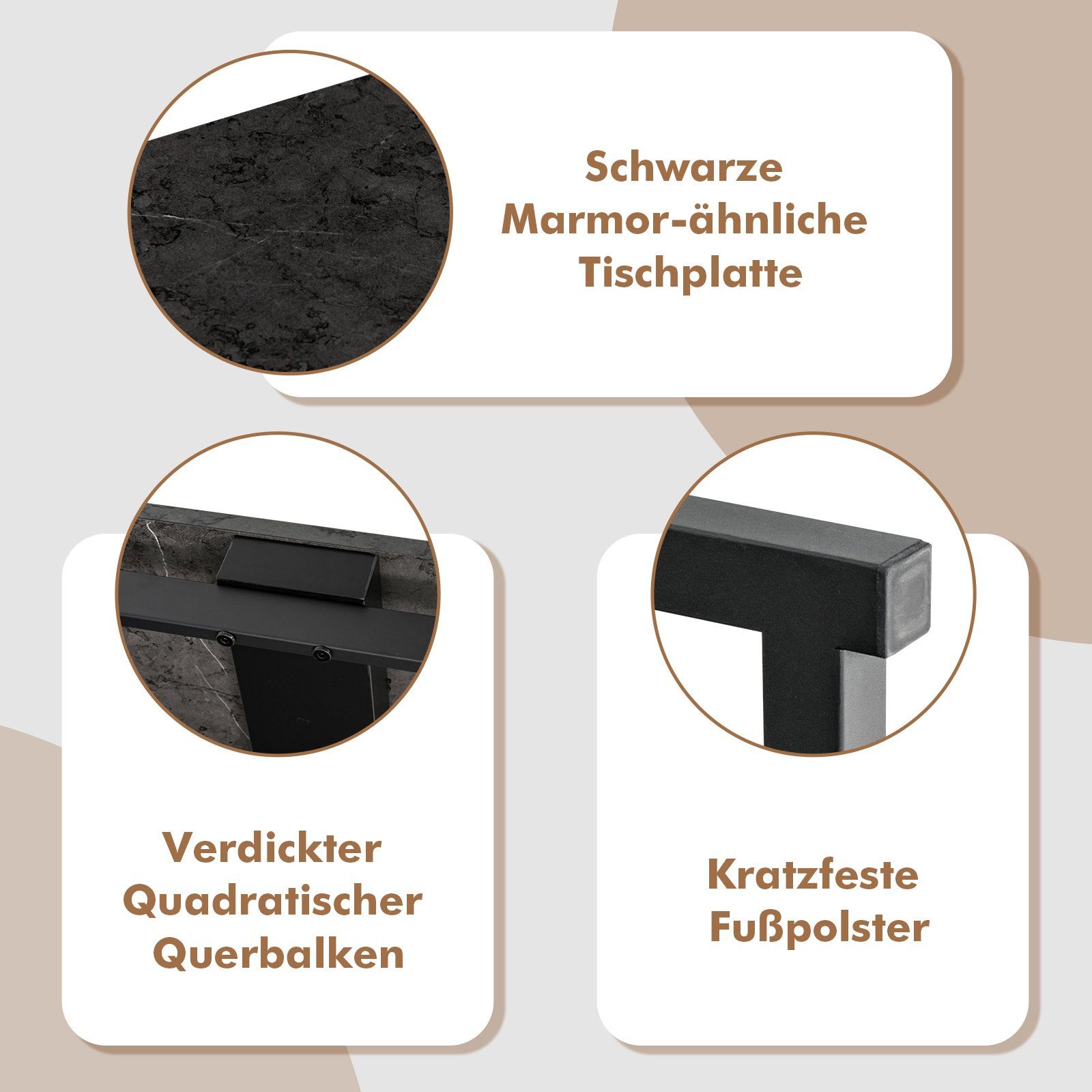 Konsolentisch schwarz, COSTWAY 120x30x90cm Metallgestell, Marmoroptik, schmal,