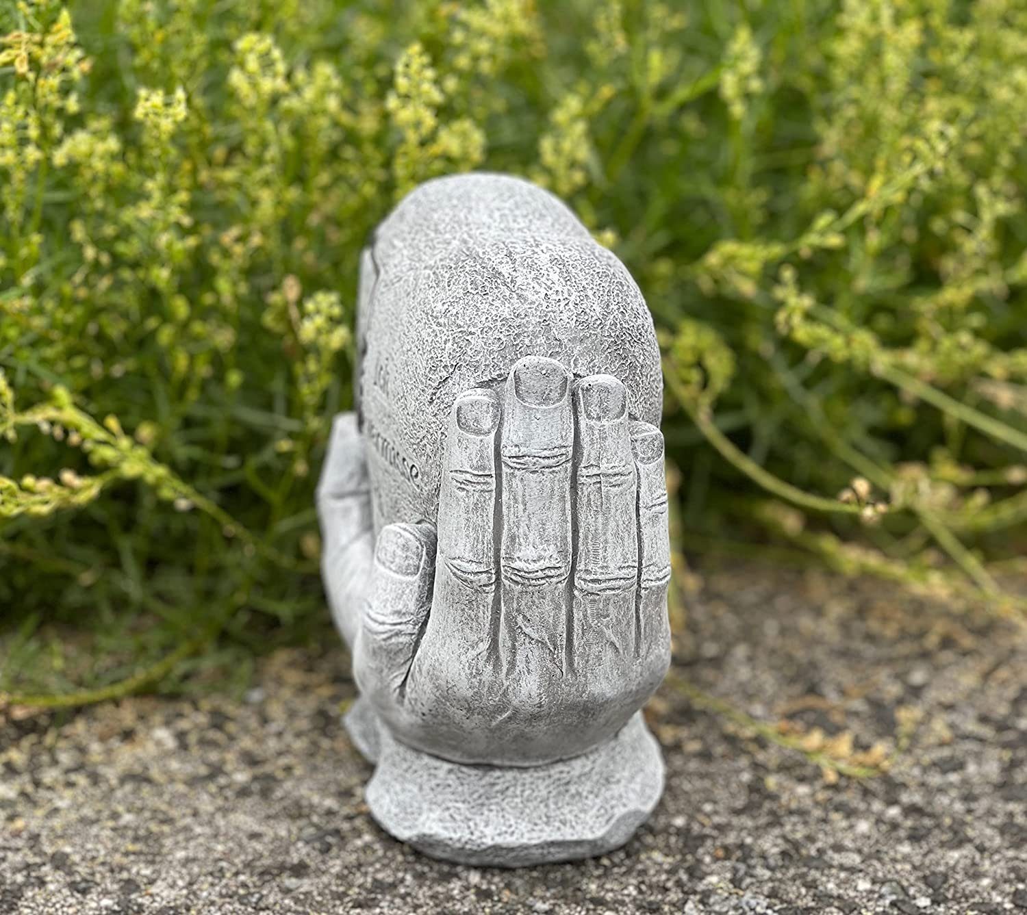 Stone and Style Gartenfigur Frostfester Grabschmuck Herz in Händen "Ich vermisse Dich"