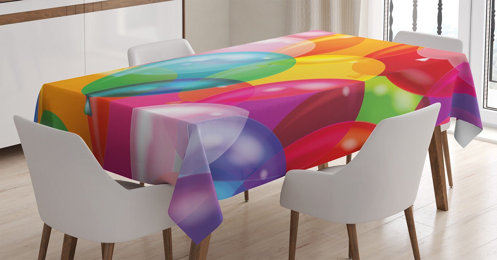 Abakuhaus Tischdecke Farbfest Waschbar Für den Außen Bereich geeignet Klare Farben, Bunt Luftballons Fun