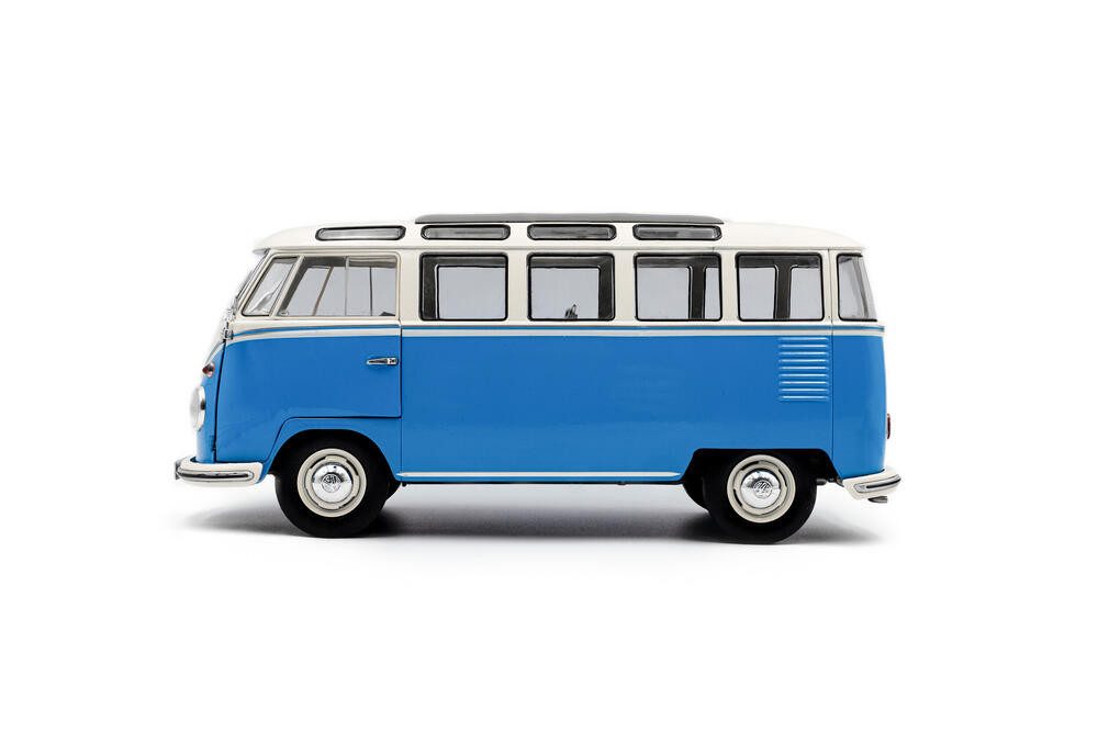 Solido Modellauto VW T1 Samba Bus 1962 blau weiß, Maßstab 1:18