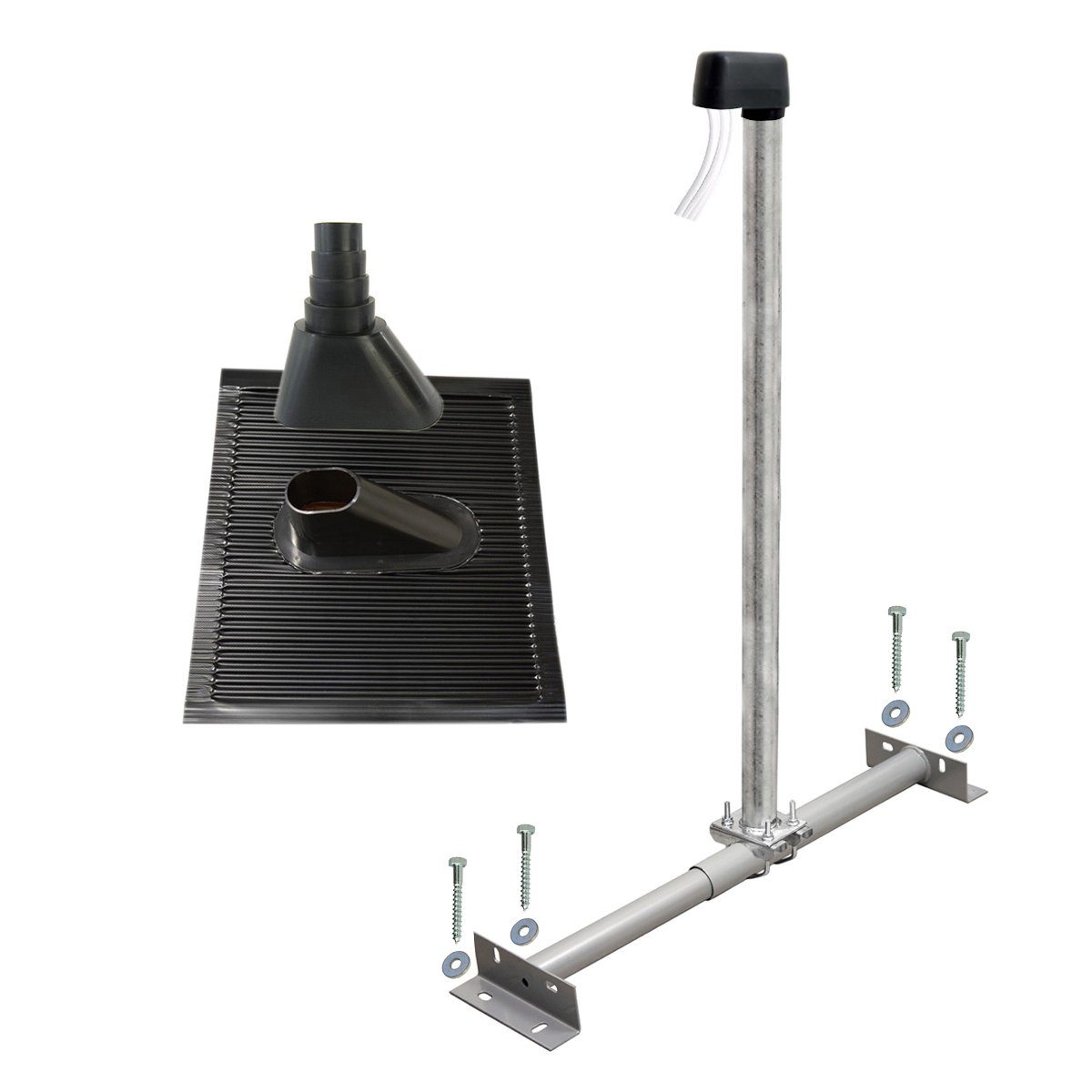 SAT-Halterung BASIC TV SAT Dachsparrenhalter 100cm Mast Alu Antennenziegel schwarz