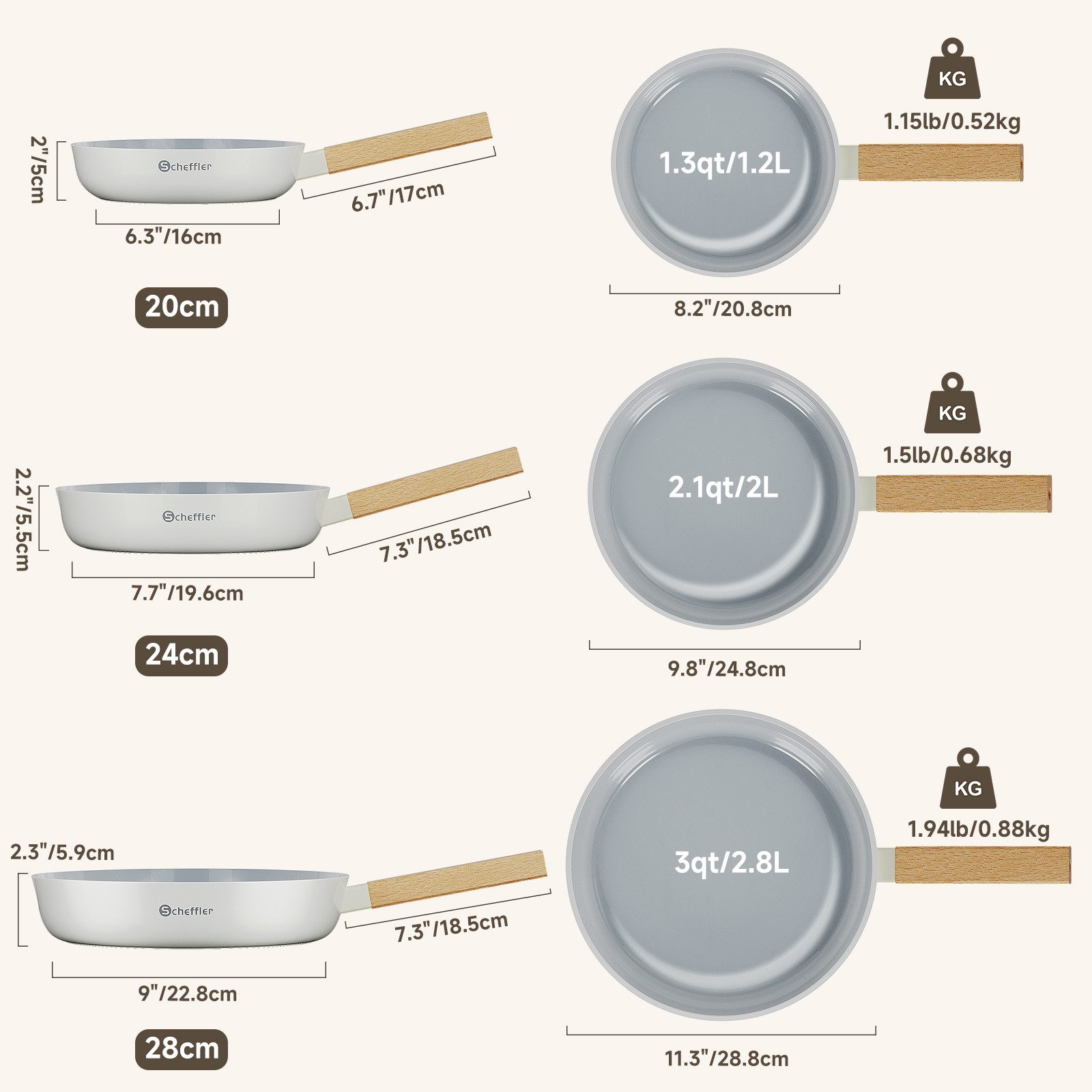 Scheffler Pfannen-Set Pfanne Ø20/24/28 cm Bratpfanne Antihaftbeschichtung Pfanne Induktion, Aluminium (Pfannenset, 3-tlg), Indukion