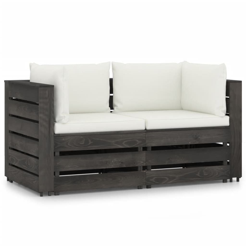 vidaXL Gartenlounge-Set 2-Sitzer-Gartensofa mit Kissen Grau Imprägniertes  Holz