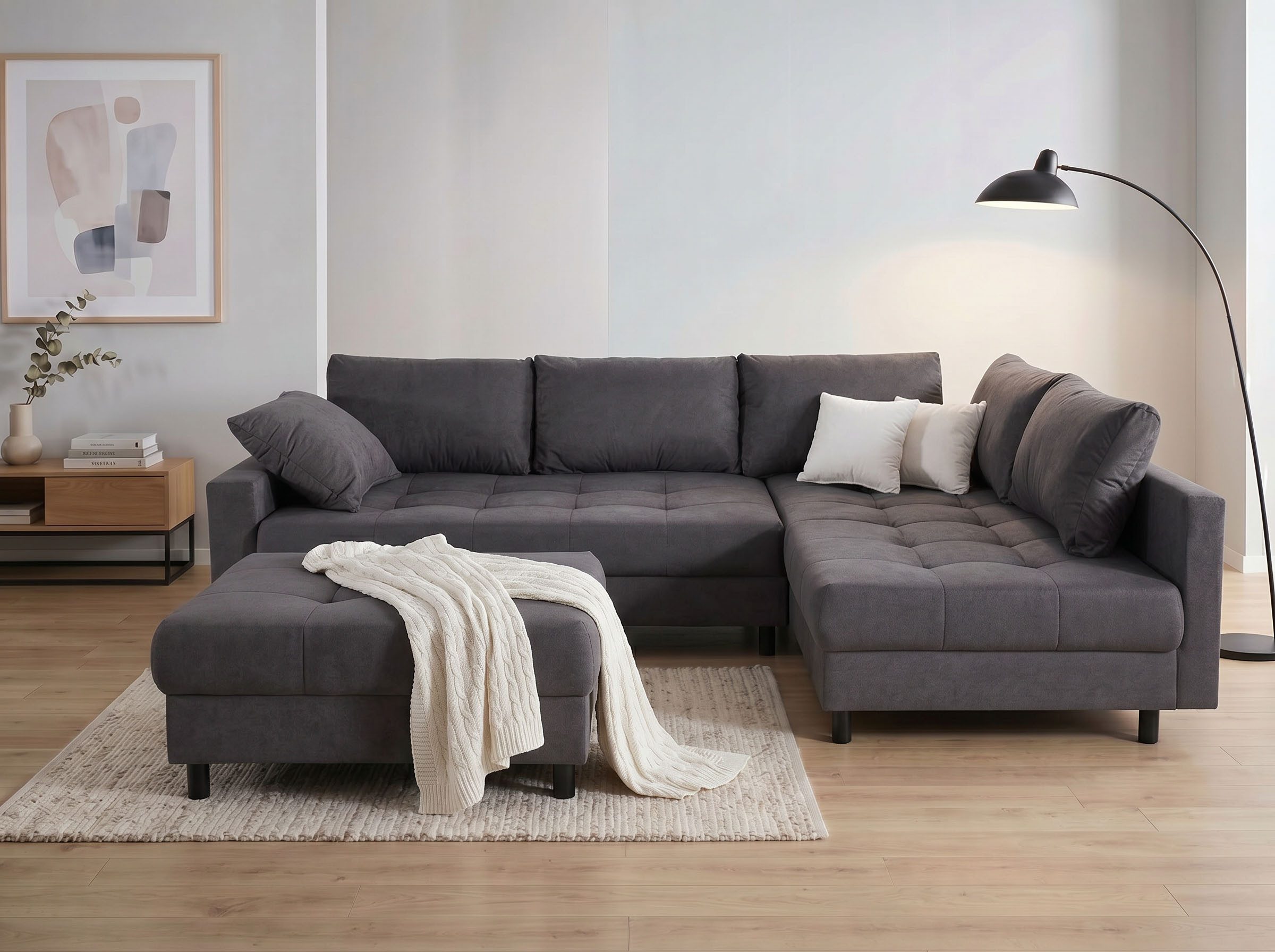 COLLECTION AB Ecksofa Toni XL L-Form B:274 cm Set inkl. Hocker, AKTION mit Pet Topper, Set: Sofa & Hocker, 2 Zierkissen, Bonell-Federkern