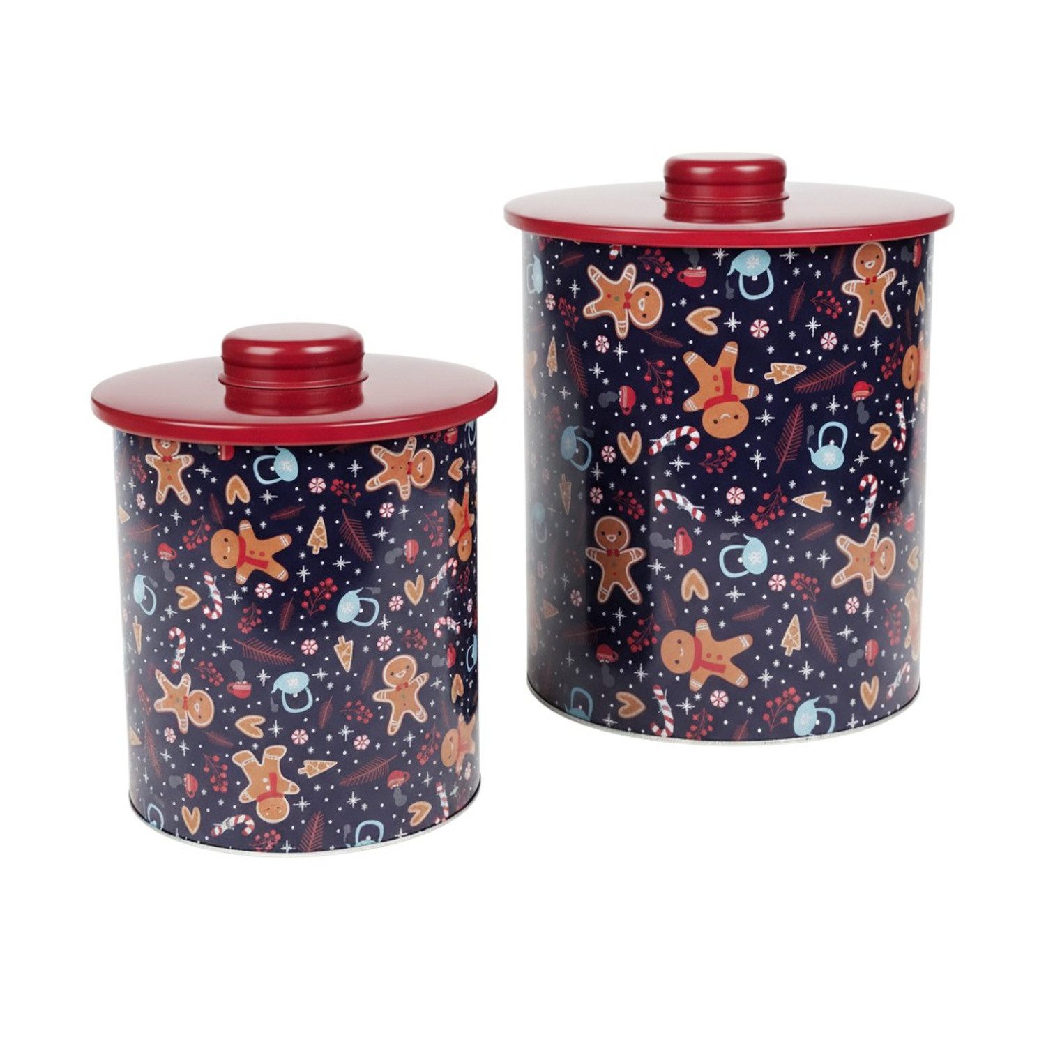 Macosa Home Keksdose Gebäckdosen 2er Set Metall Blau od. Weiß rund, (Blechdose Plätzchenaufbewahrung, Vorratsdose Weihnachten), Aufbewahrungsdose Plätzchen