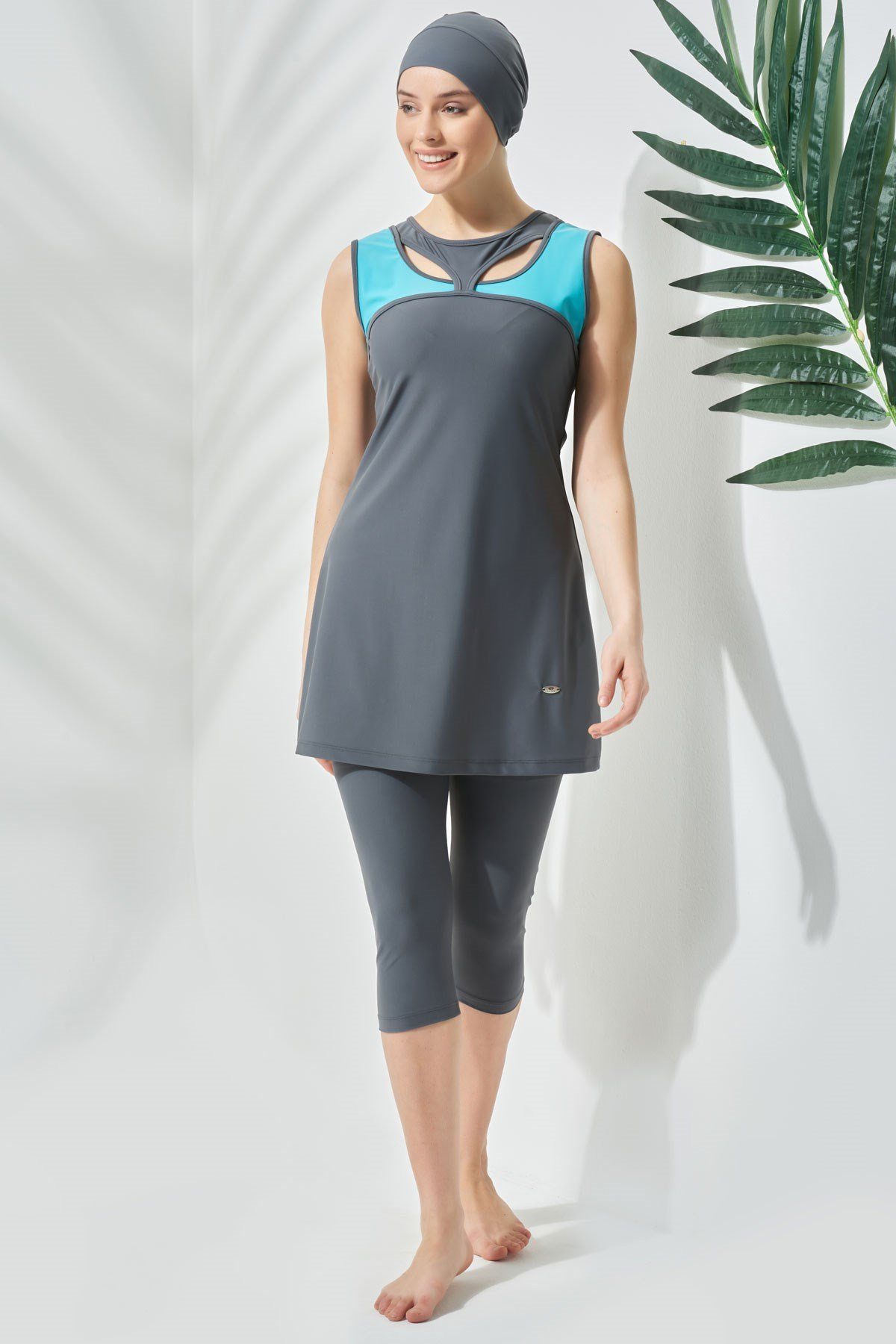 C&CITY Badeanzug Nullärmel Leggings Halbbedeckter Bescheidener Badeanzug