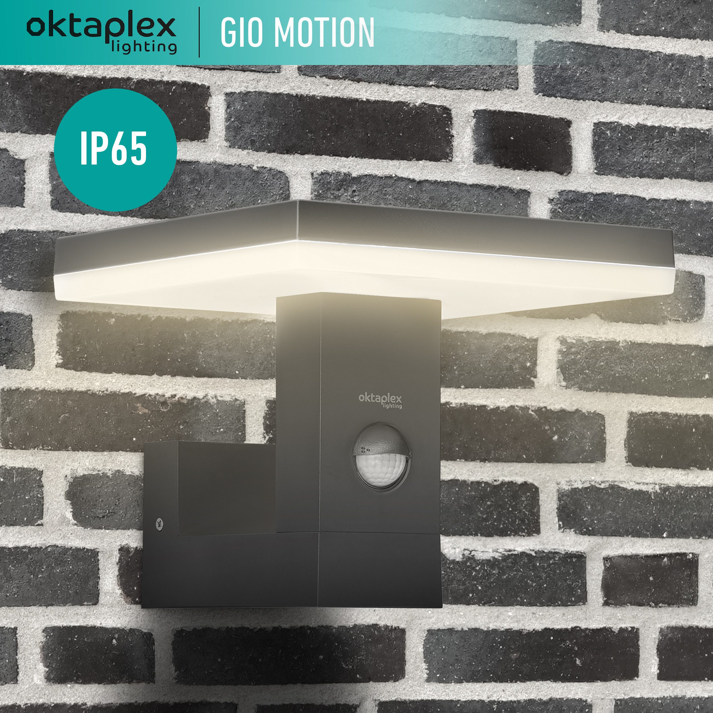 Oktaplex lighting LED Außen-Wandleuchte Gio Aussenleuchte mit Bewegungsmeder blendfrei, PIR-Sensor, inklusive Leuchtmittel, warmweiß, 3000K Wandlampe 1500lm 15,2W anthrazit 230V