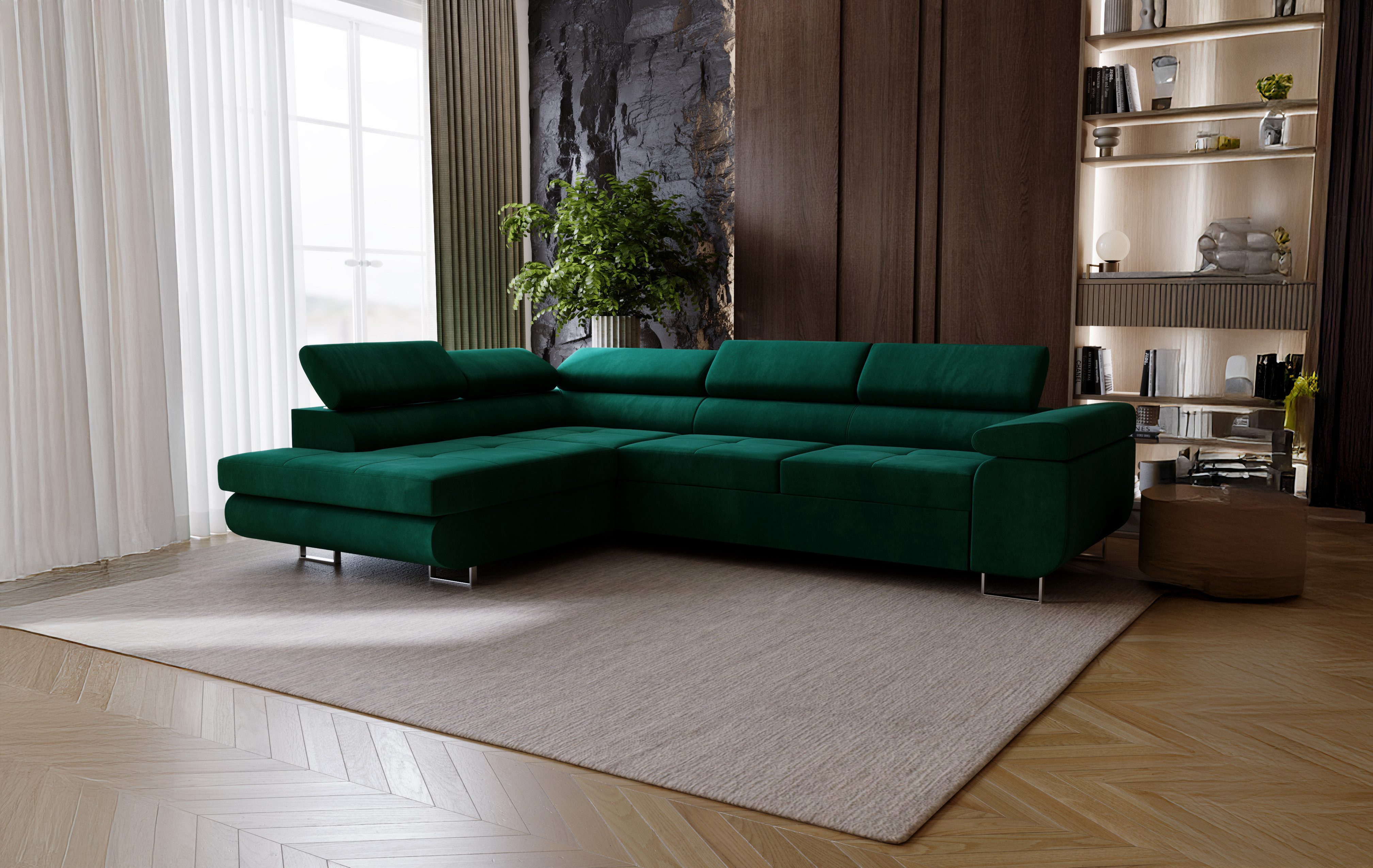 Goldstoff Ecksofa mit Schlaffunktion - Designersofa, Sofa mit Bettfunktion günstig online kaufen