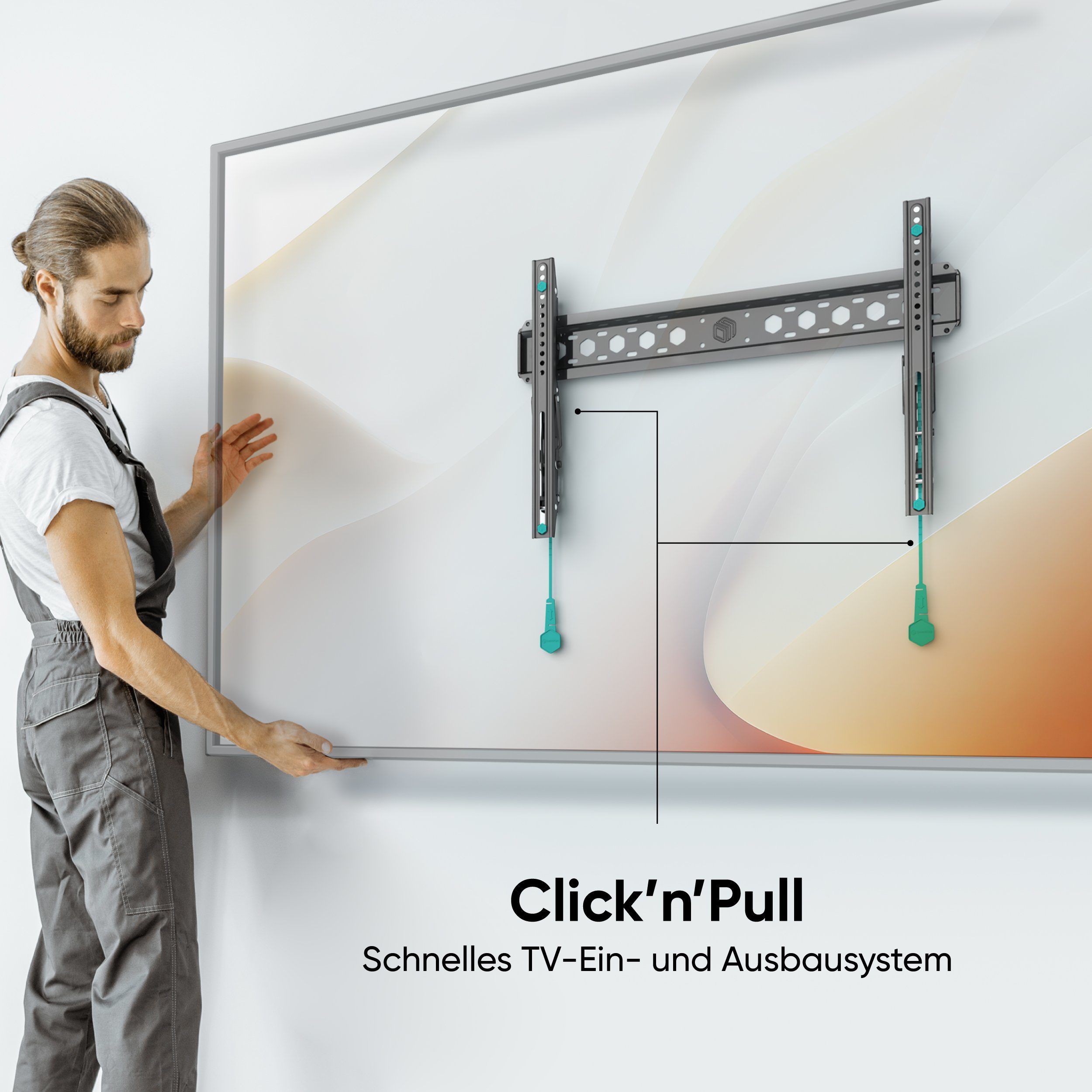ONKRON TV-Wandhalterung 43-85 Zoll, bis 68 kg, VESA 75x75-600x400, TM6-B, (bis 85,00 Zoll, neigbar, ultra slim, Click’n’Pull-System, Wasserwaage) – Bild 4 von 5