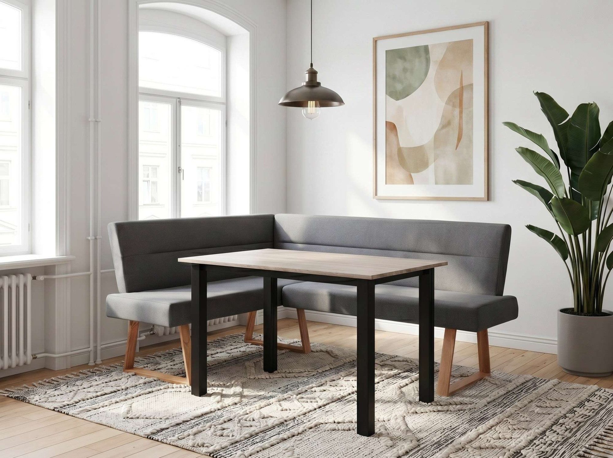 OTTO home Eckbank, Beine aus massiver Eiche, pflegeleichtem Webstoff Bezug, Breite 190 cm
