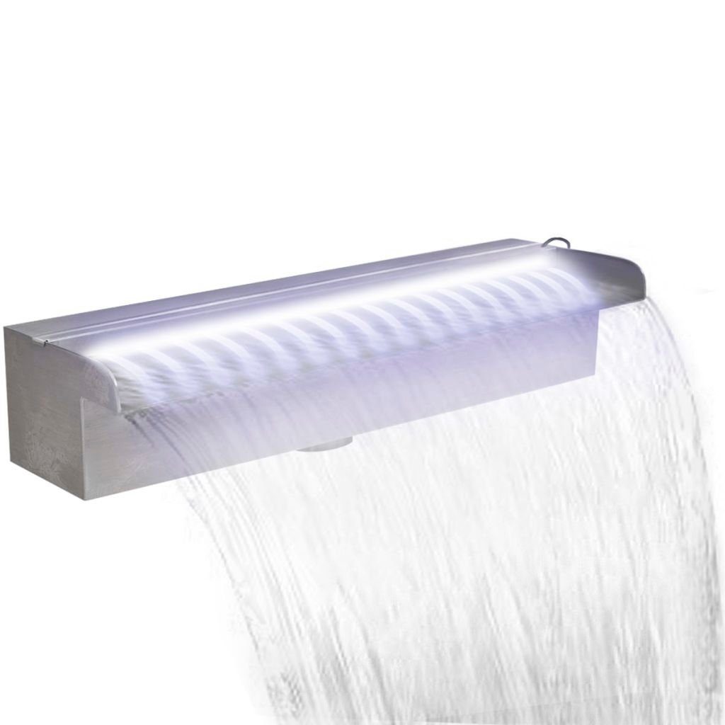 vidaXL Steckdose Pool-Wasserfall Fontäne mit LEDs Rechteckig Edelstahl 45 cm