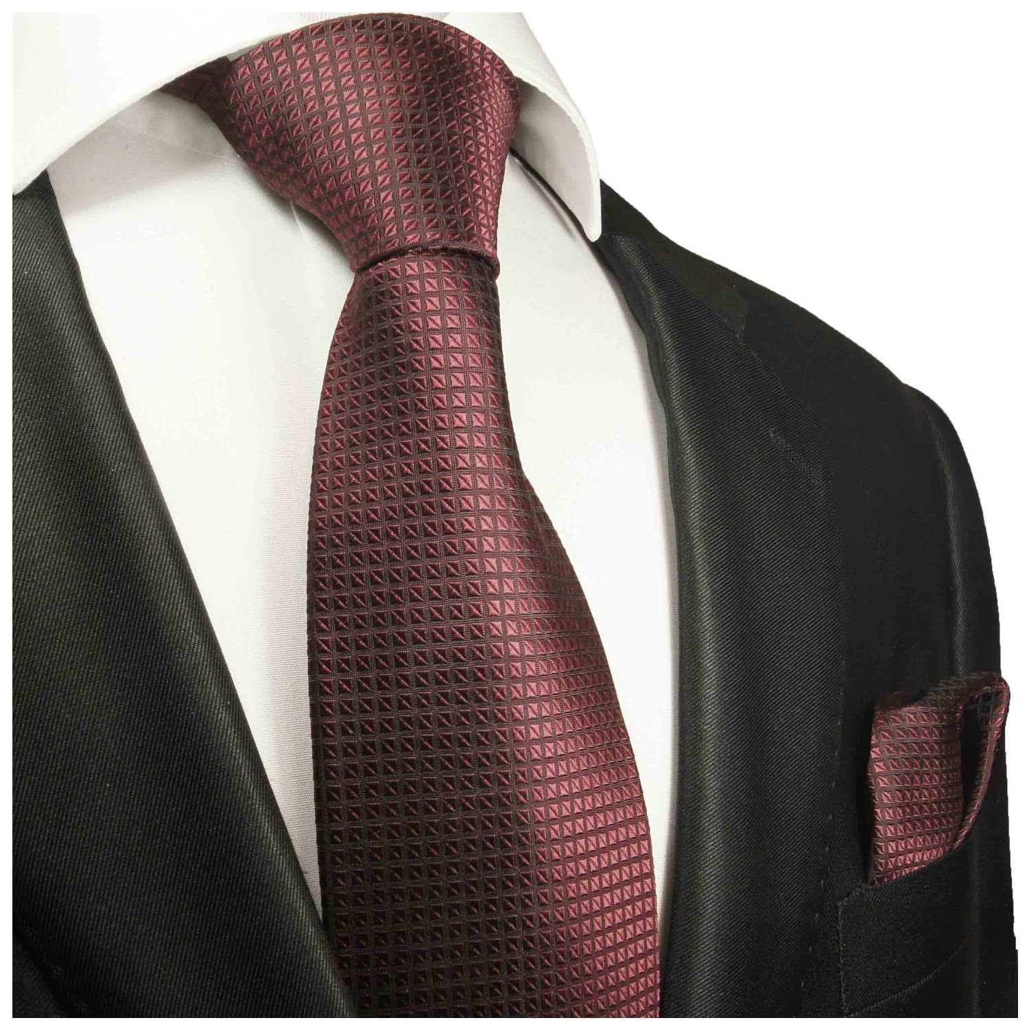 Paul Malone Krawatte Herren Seidenkrawatte mit Tuch modern uni Waffelmuster 100% Seide (Set, 2-St., Krawatte mit Einstecktuch) Breit (8cm), weinrot 2029