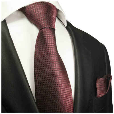 Paul Malone Krawatte »Herren Seidenkrawatte mit Tuch modern uni Waffelmuster 100% Seide« (Set, 2-St., Krawatte mit Einstecktuch) Breit (8cm), weinrot 2029