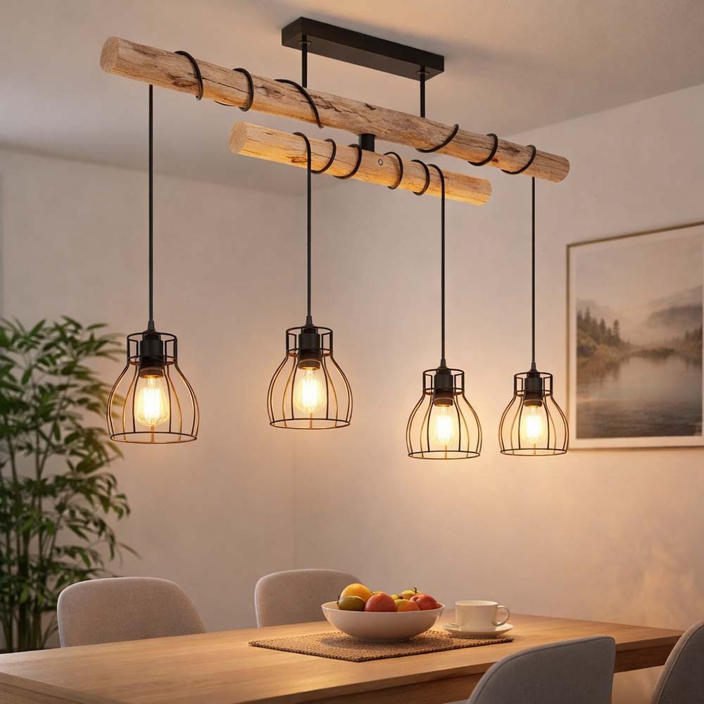GLOBO LIGHTING LED Pendelleuchte, Leuchtmittel inklusive, Warmweiß, LED Hängeleuchte Pendelleuchte Holzlampe Balken Höhenverstellbar