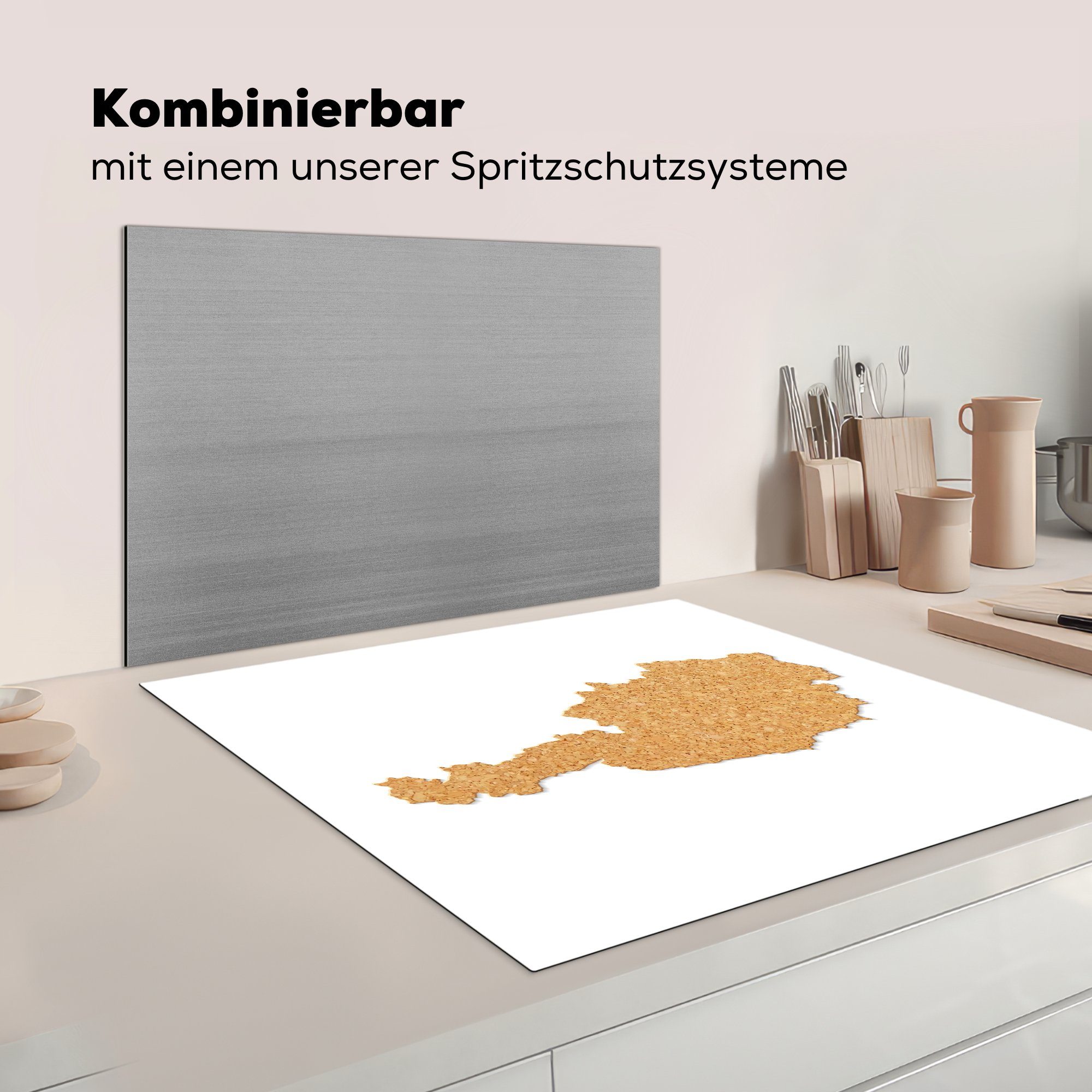 Österreich in Herdblende-/Abdeckplatte 78x78 Arbeitsplatte (1 von Illustration Ceranfeldabdeckung, küche Vinyl, tlg), Kork, MuchoWow cm, für