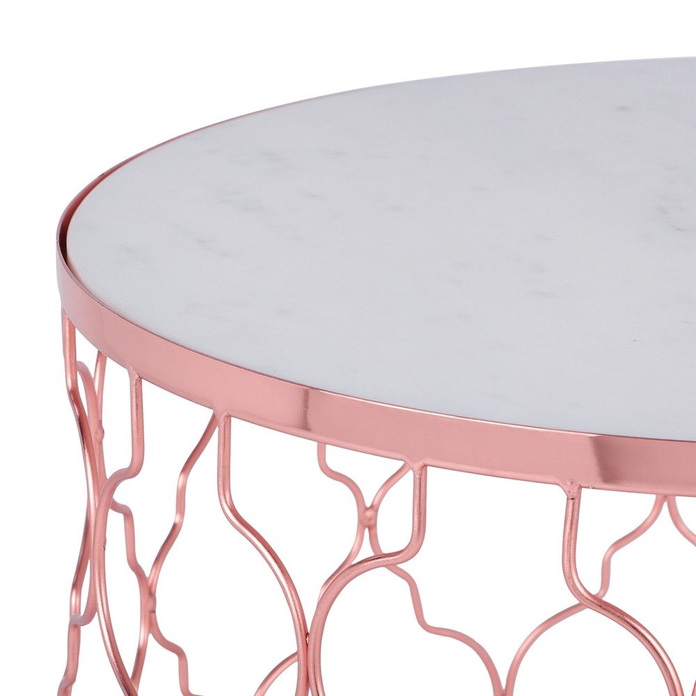 WOMO-DESIGN Beistelltisch 2er Set rund Metall Couchtisch Sofatisch Wohnzimmertisch handgefertigt (2-St), Ø45x50cm/40x45cm Marmor Optik mit Glasplatte verspiegelt Metallgestell