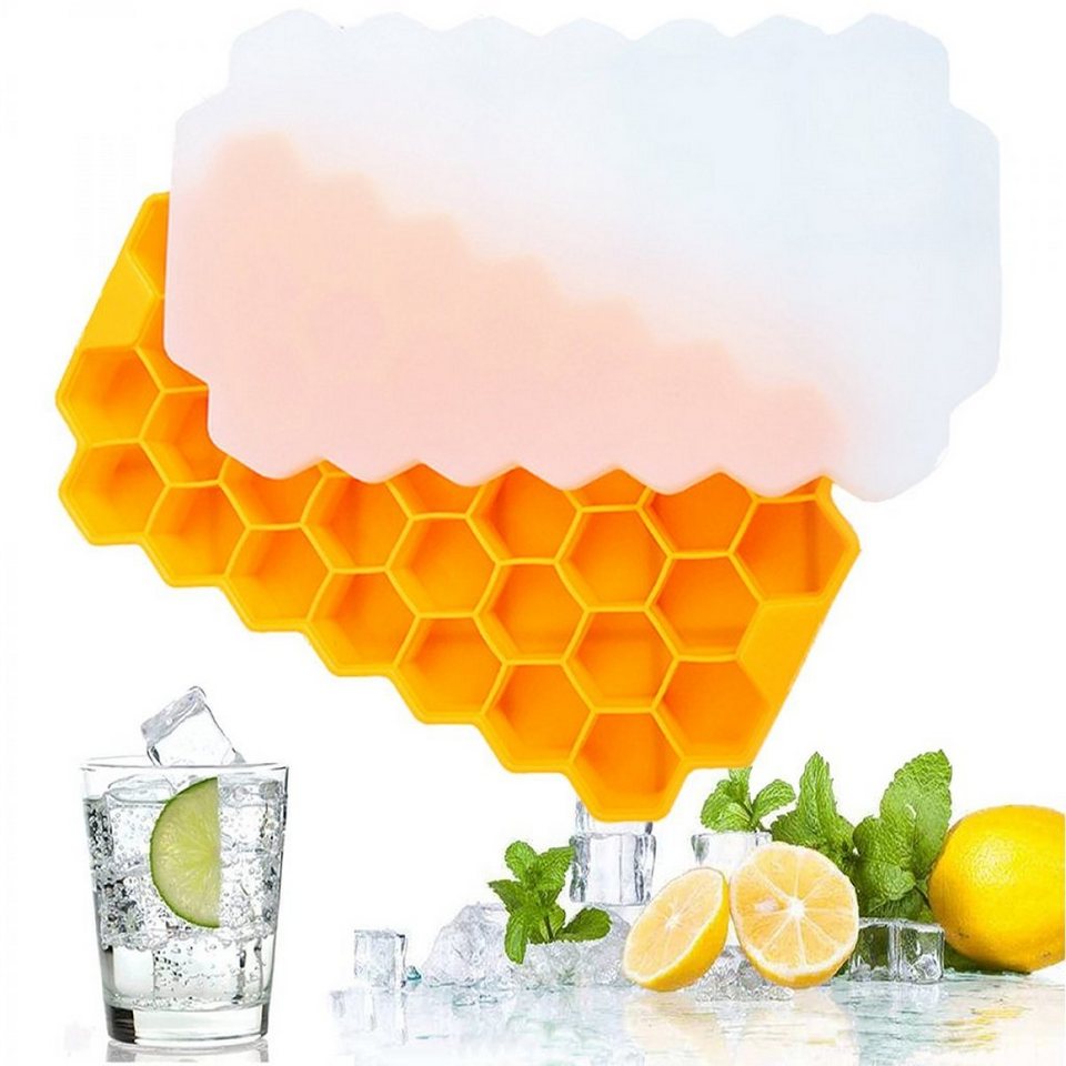 Juoungle Eiswürfelform Eiswürfelform Silikon 37-Fach mit Deckel  Eiswürfelbehälter, Orange
