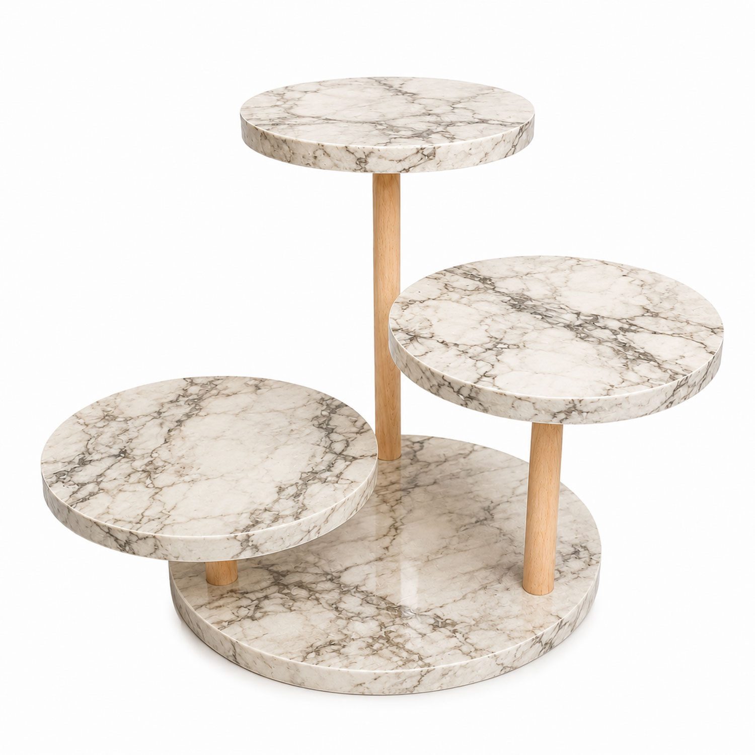 Jungengel Blumenständer 3-in-1 Standregal Blumenregal Tortenständer Servieretagere Cupcake (Einzelartikel, 3 Ebenen mit Holzsäulen und werkzeuglosem Drehsystem), 3-in-1 Etagere als Servierständer, Dekoregal und Pflanzenständer