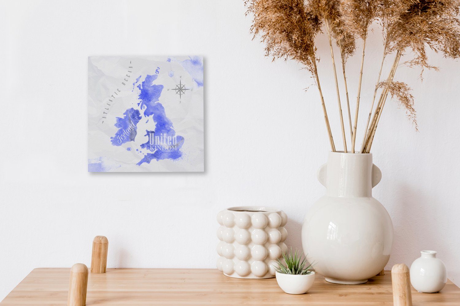 OneMillionCanvasses® Leinwandbild für Aquarell Karte, - Schlafzimmer Leinwand (1 Wohnzimmer - St), Bilder England