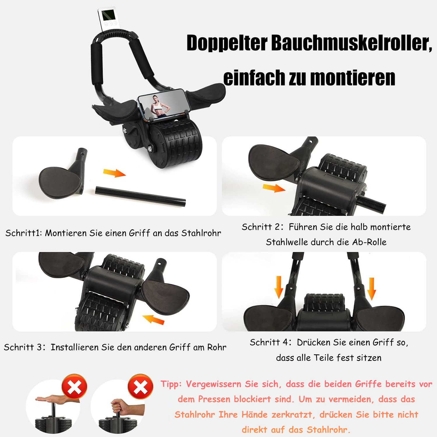SinLaw Bauchtrainer Bauchmuskelrolle mit Ellbogenstütze für Bauchmuskeltrainingsgeräte (1-St), Effektives Training für die Bauchmuskeln, mit Zeitschaltuhr