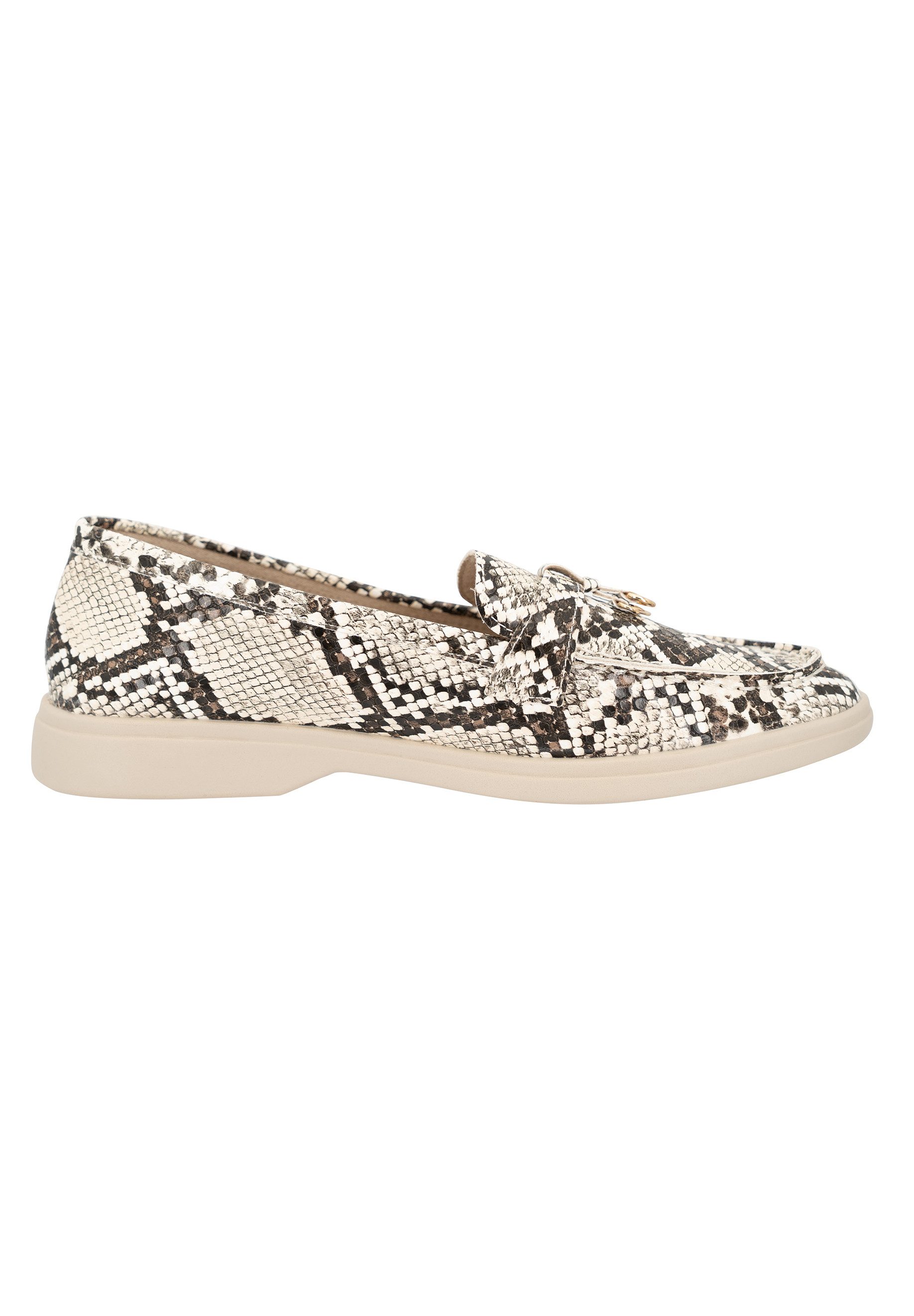 Salinyang Damen Loafer mit Animalprint, Zierspange und flacher Sohle Mokassin