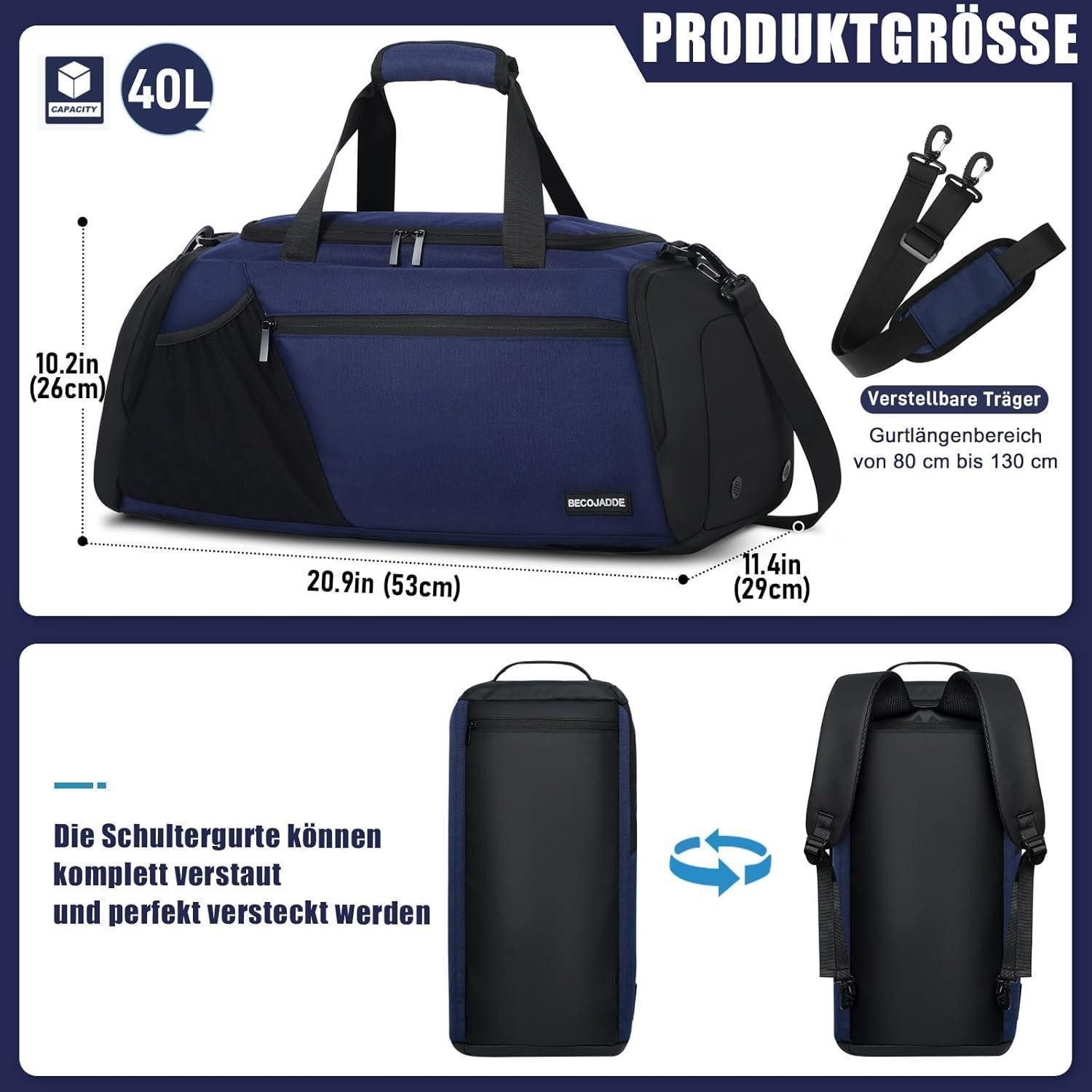 LuxusKollektion Sporttasche Sporttasche Herren 45L Groß Rucksack mit Schuhfach Nassfach