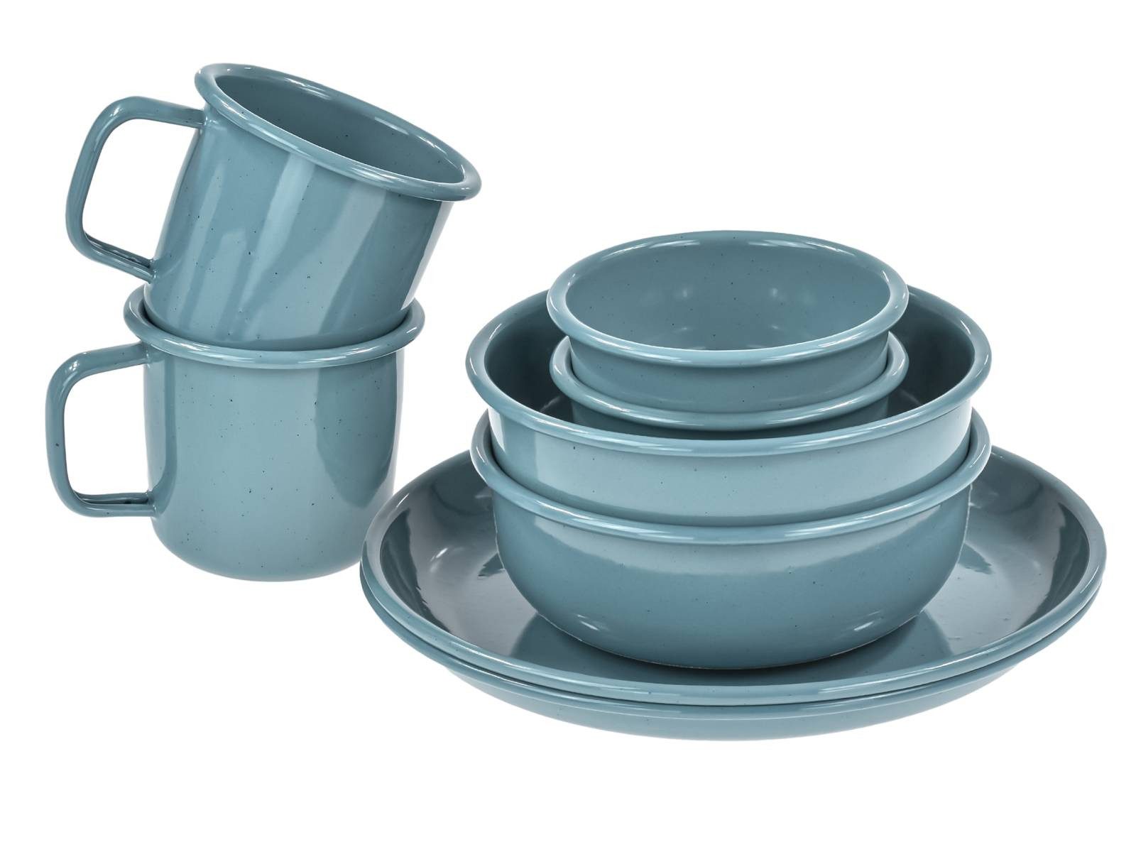Barebones Geschirr-Set "Rolled Emaille" für 2 Personen Camping Outdoor Picknick Garten (8-tlg), 2 Personen, Metall, Campinggeschirr Set, 8 Teile aus Emaille in hochwertiger Qualität