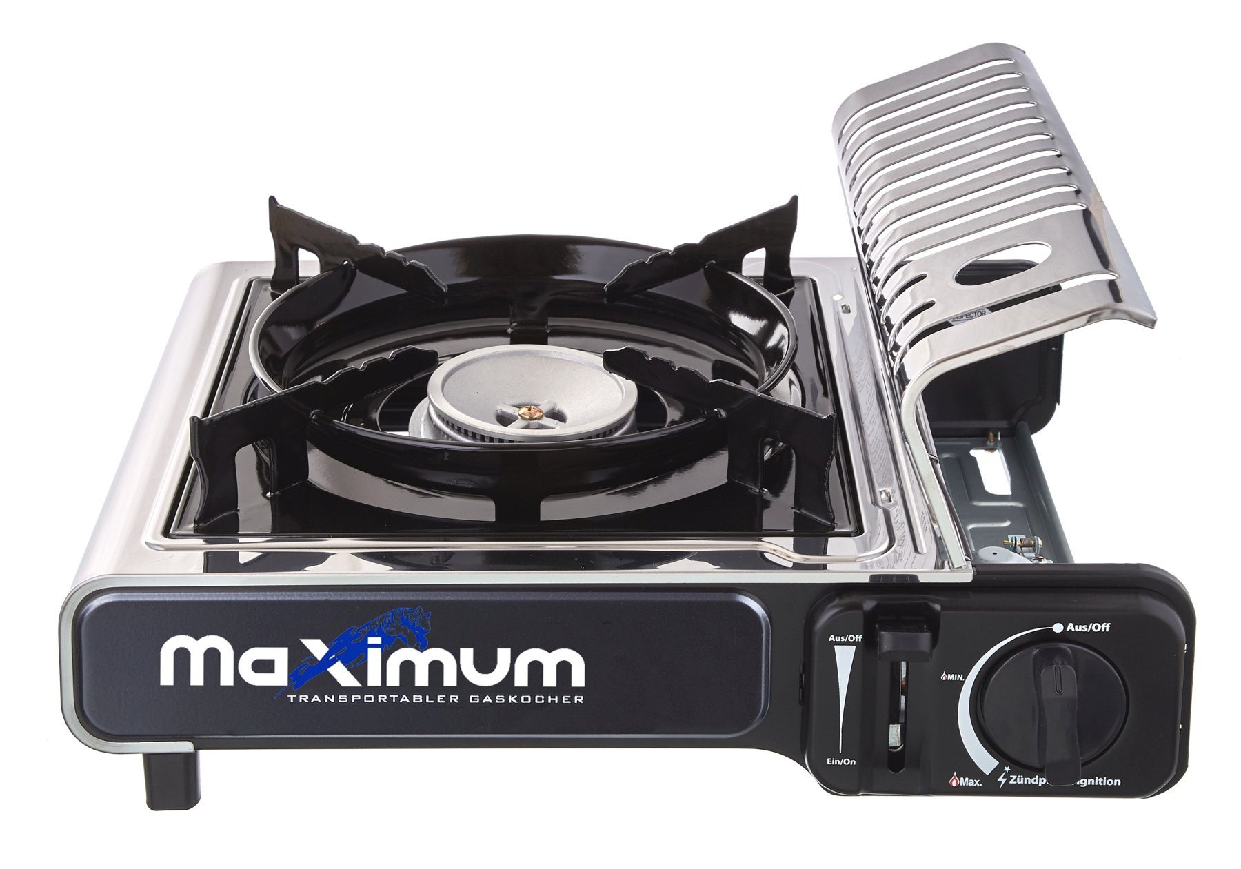 MaXimum Camping-Gasgrill Edelstahl Set - Perfektes für Outdoor-Enthusiasten & Campingliebhaber!, Kombi-Set, Edelstahl Kocher, MaXimum Gaskartuschen