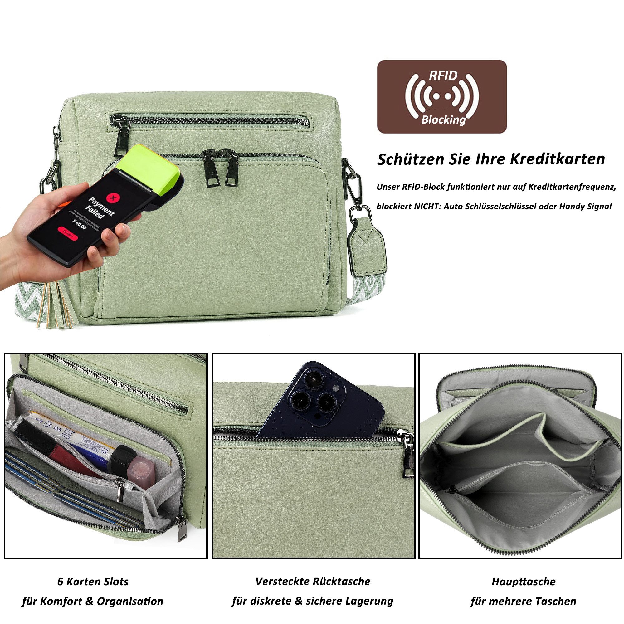 TAN.TOMI Schultertasche Damen Umhängetasche mit Verstellbar Abnehmbar Breiter Gurt, Leicht Damen Crossbody Bag Für Tägliches Arbeiten Verabredungen