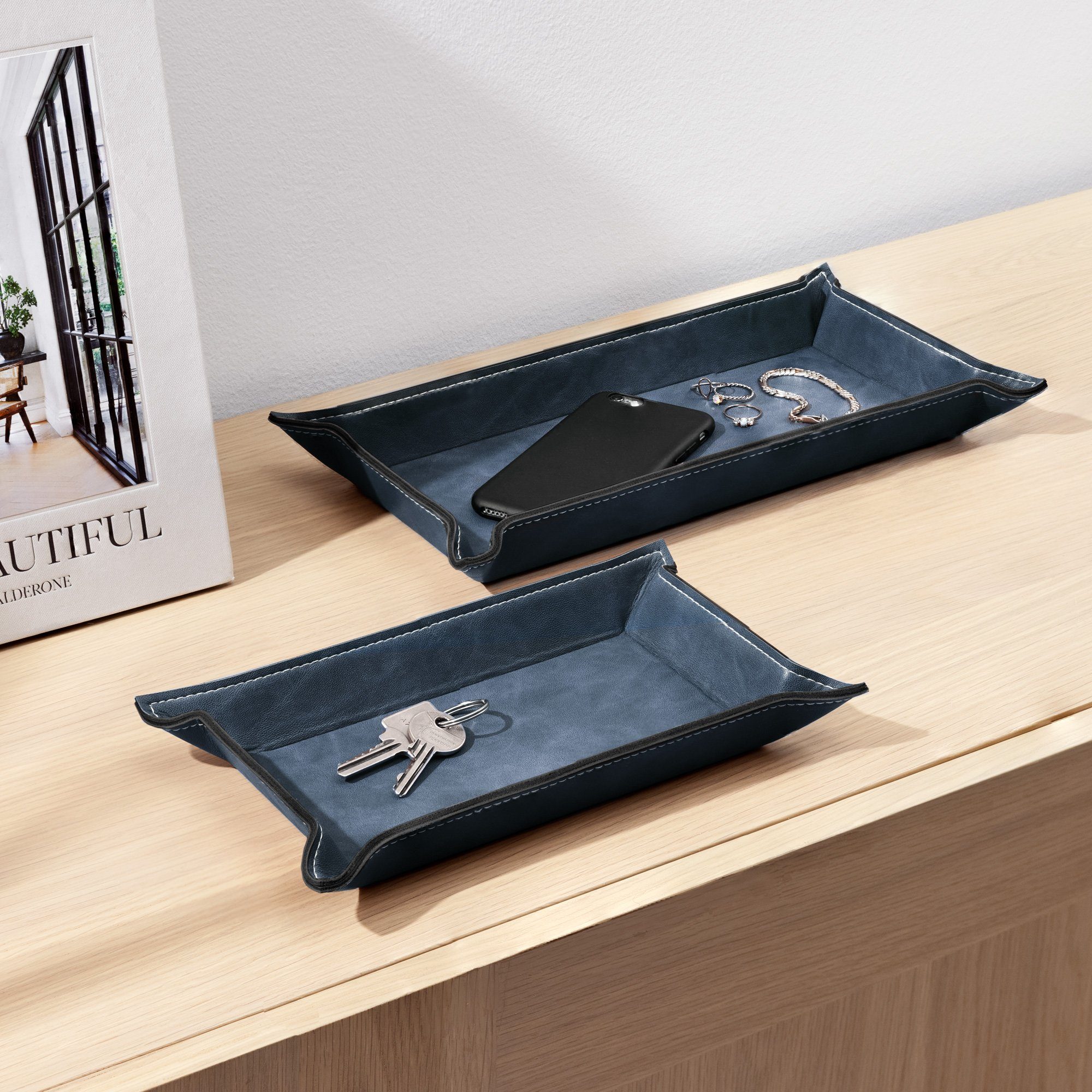 Navaris Dekotablett 2x Lederschale Tablett aus günstig online kaufen