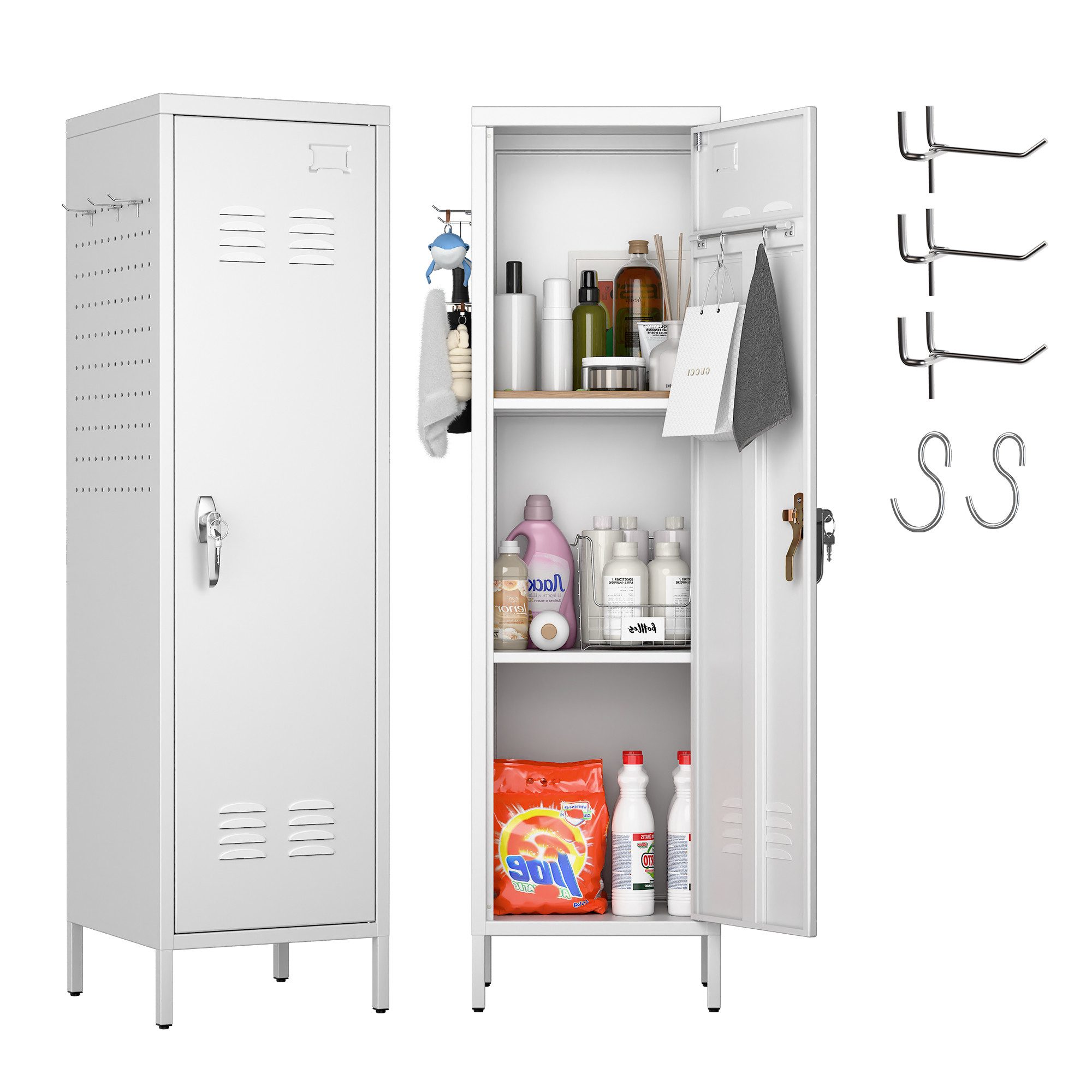AOBABO Mehrzweckschrank Metallschrank mit Griffschloss und Haken, zum Zusammenbauen (1-St) 138x38x38 cm, Stauraumschrank für Umkleide & Garage