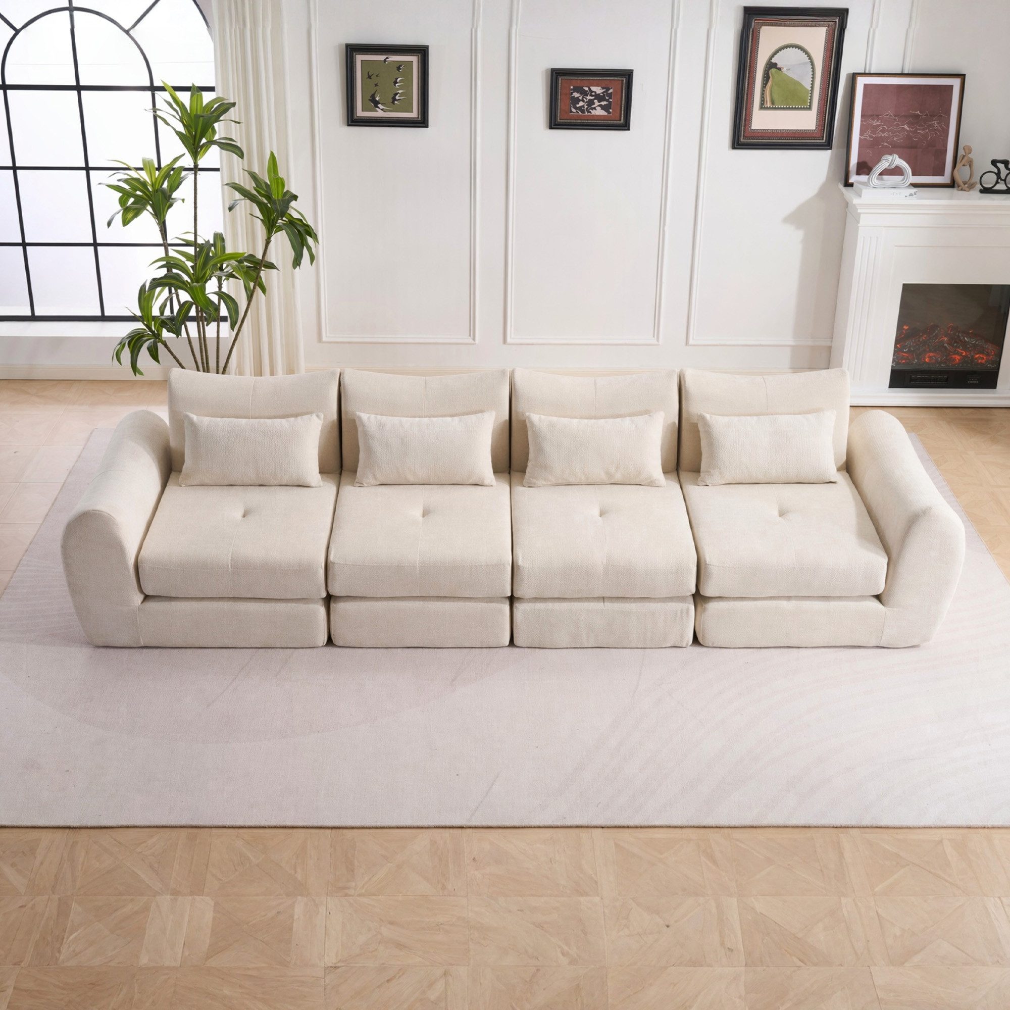 Vankel 4-Sitzer Sofas Wohnzimmer modulares 4-Sitzer Cord Sofa groß flexibel, Modulares Schlafsofa ohne Montage, frei kombinierbar & rutschfest