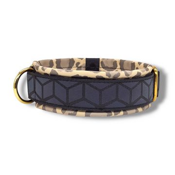 D by E Couture Hunde-Halsband "Golden Leopard II", reflektierend, gepolstert, verstellbar, 30mm breit, Handmade