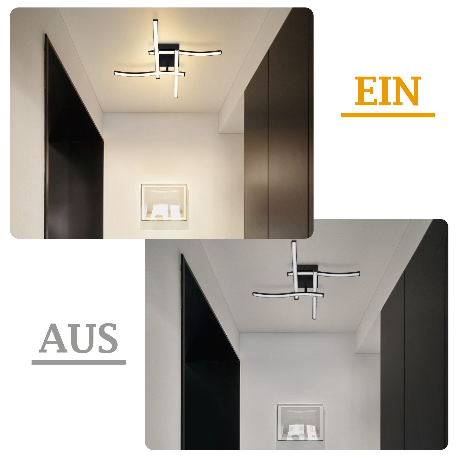 ZMH LED Deckenleuchte Wohnzimmer moderne LED Deckenlampe 4-flammig 24W,50,5x50,5cm, LED fest integriert, 3000K Warmweiß