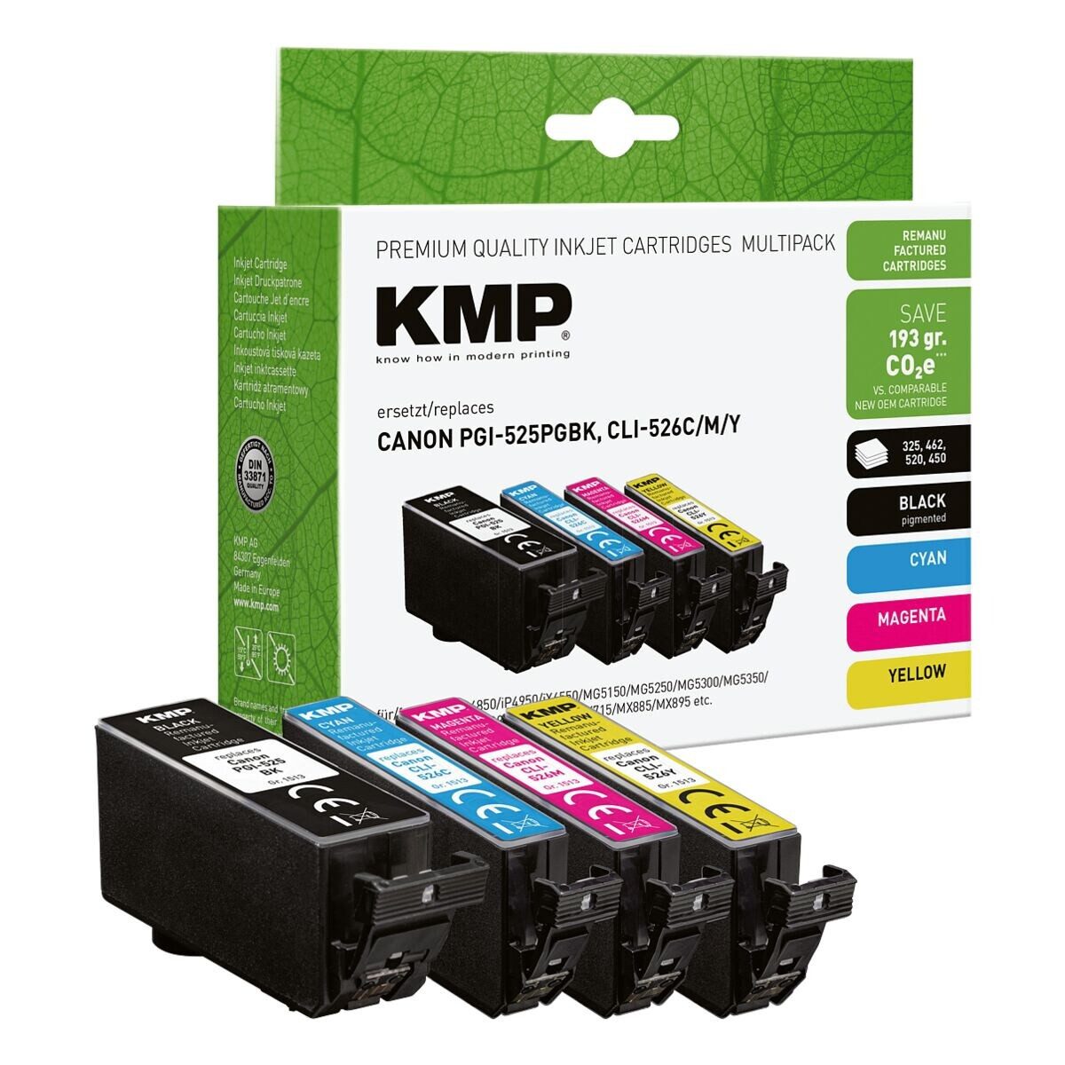 KMP Tintenpatrone (Set, 4-tlg., ersetzt Canon »PGI-525PGBK/CLI-526C/M/Y«)