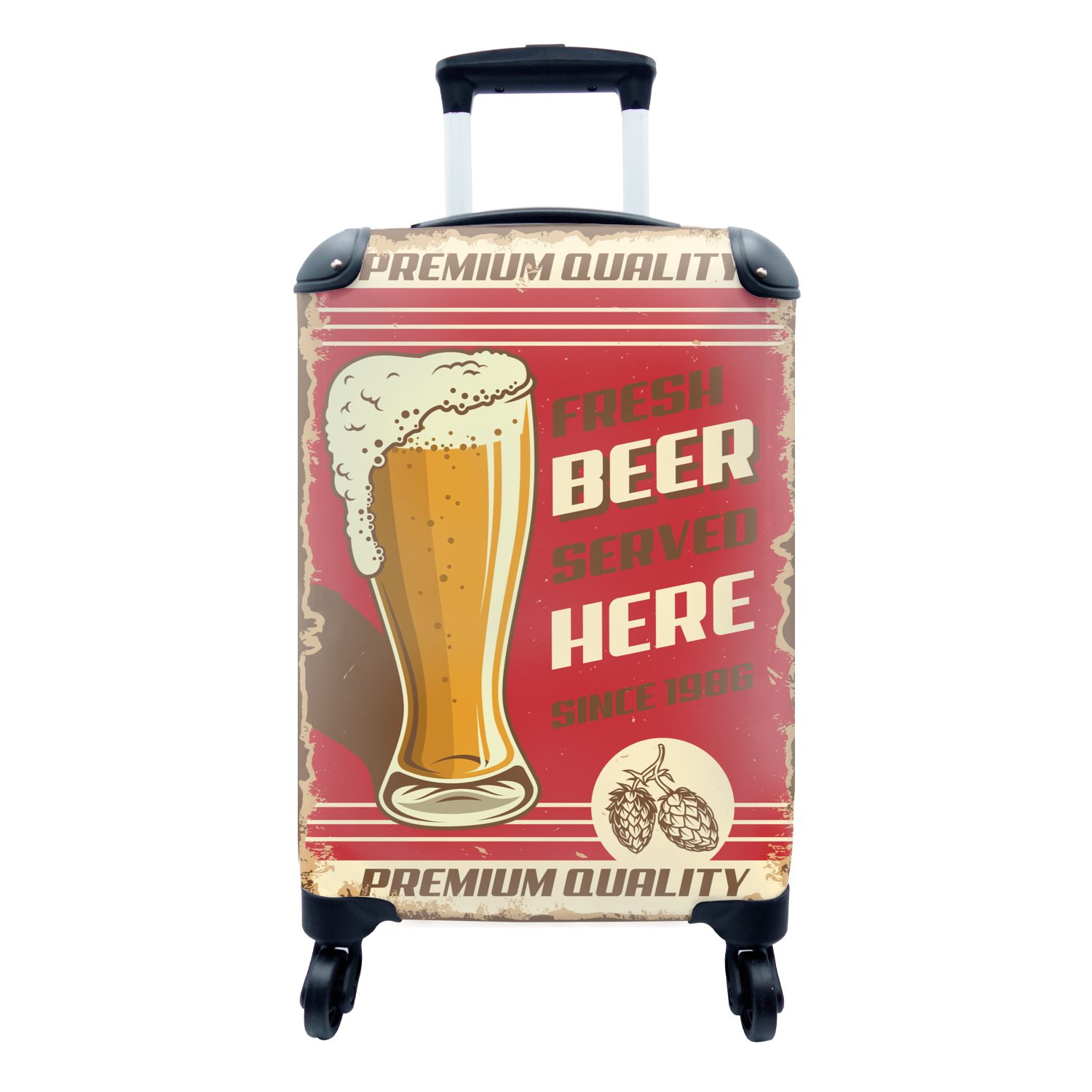 MuchoWow Handgepäckkoffer Weinlese - Zitate - 'Hier wird seit 1986 frisches Bier in, 4 Rollen, Reisetasche mit rollen, Handgepäck für Ferien, Trolley, Reisekoffer